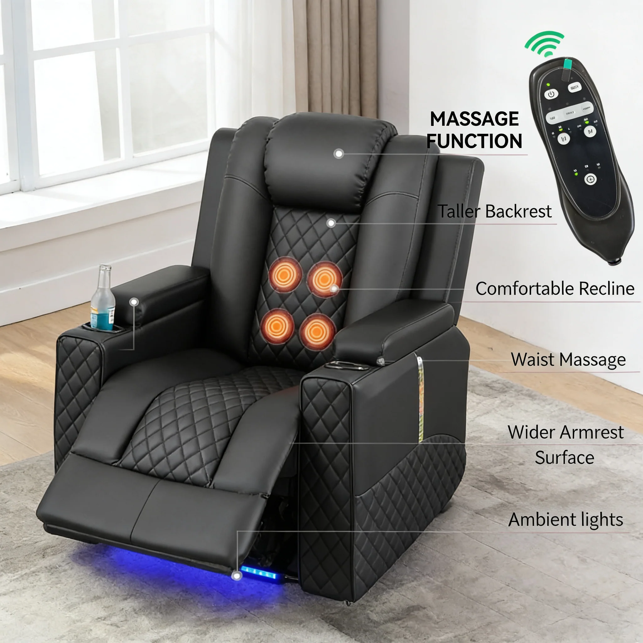 672-black-diamond-quilted-massage-recliner-chair-with-led-lights-2.webp Black Diamond-Quilted Massage Recliner Chair with LED Lights