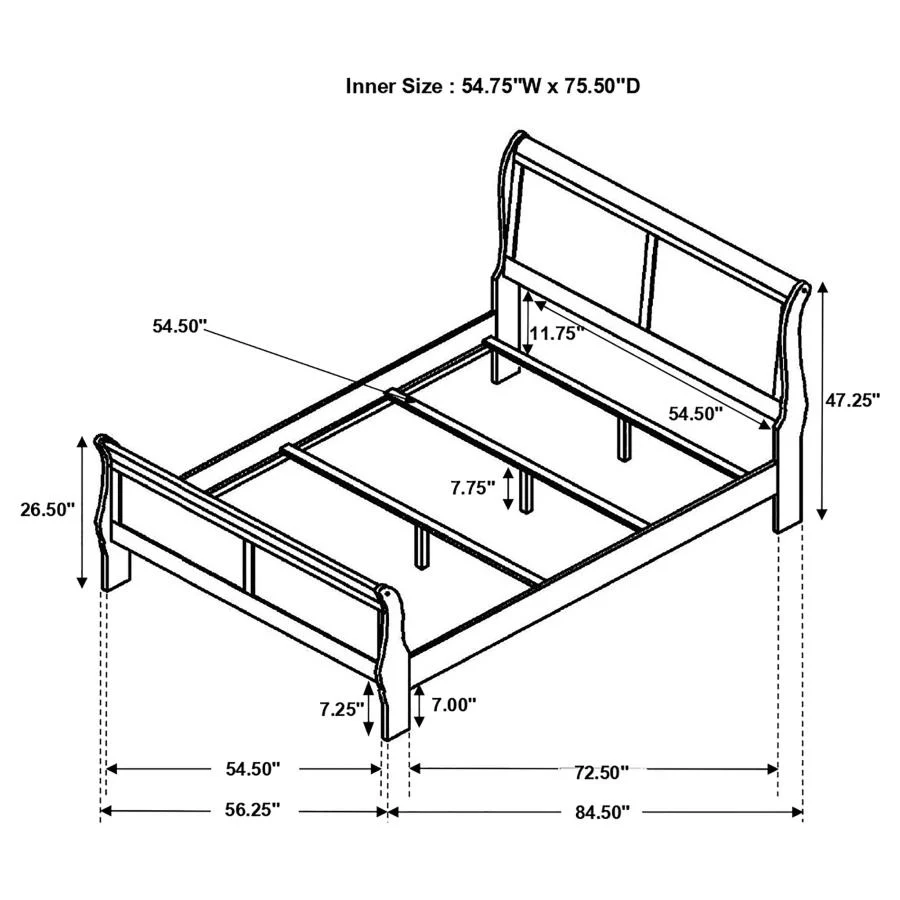 Louis Philippe - Panel Sleigh Bed