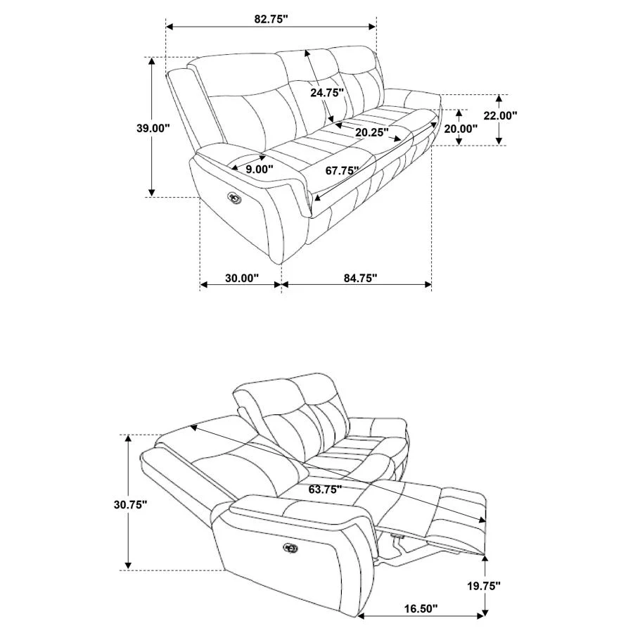 Lawrence - Upholstered Padded Arm Reclining Sofa - Charcoal