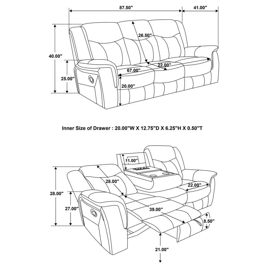 Conrad - Upholstered Padded Arm Motion Sofa - Gray