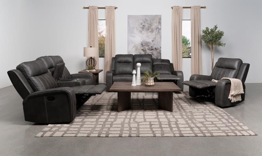 Raelynn - Upholstered Track Arm Motion Sofa - Gray