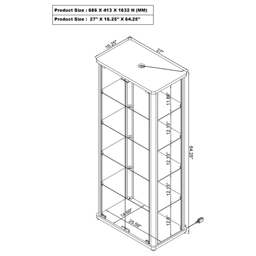 Aero - 5-Shelf Display Curio Cabinet With Led Lighting