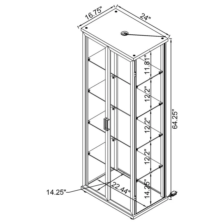 Aero - 5-Shelf Display Curio Cabinet With Led Lighting