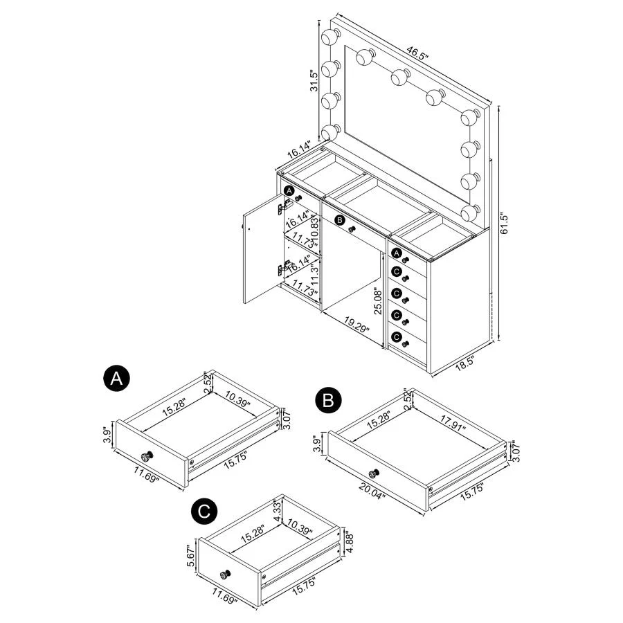 Acena - 7-Drawer Vanity Set With Lighting