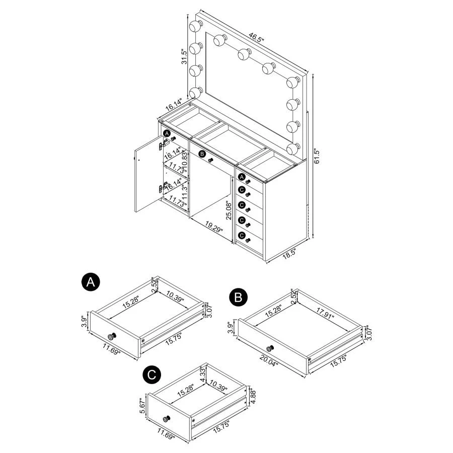 Acena - 7-Drawer Vanity Set With Lighting