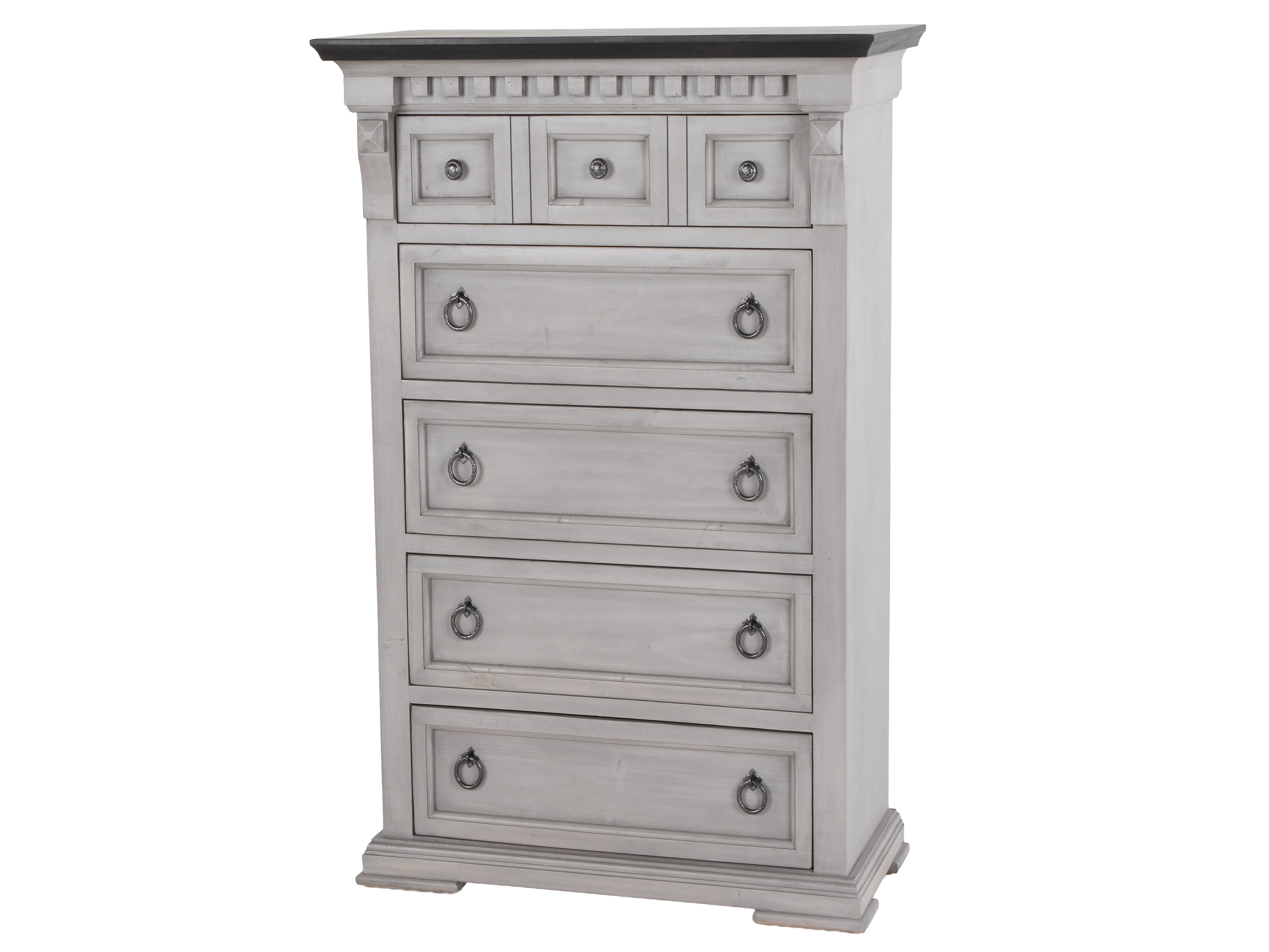 Mission Crest Rustic Farmhouse Two-Tone Chest – Weathered Gray/White with Dark Top