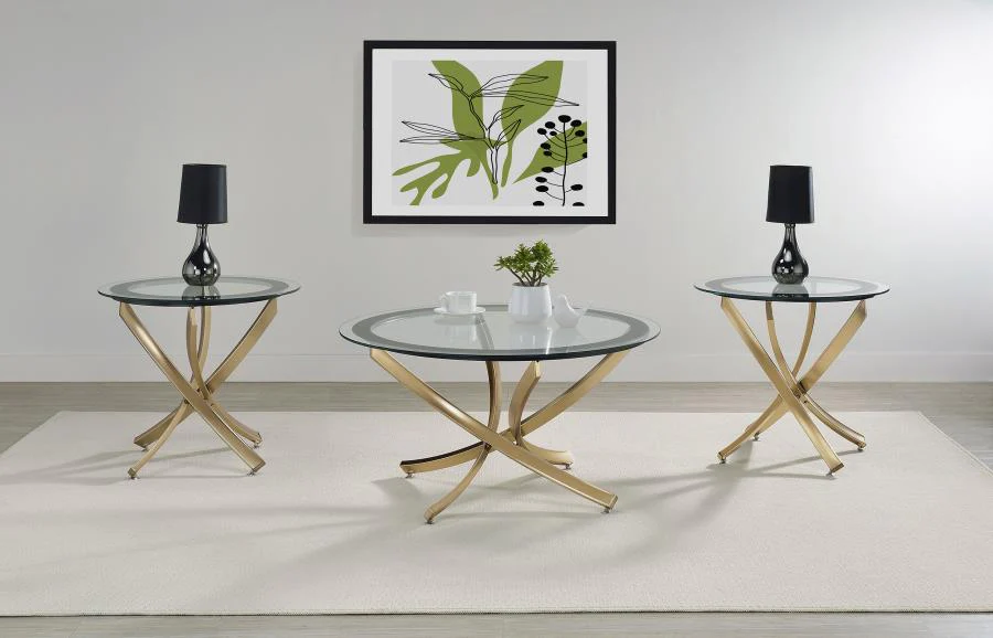 Brooke - Round Glass Top Side End Table Metal Base