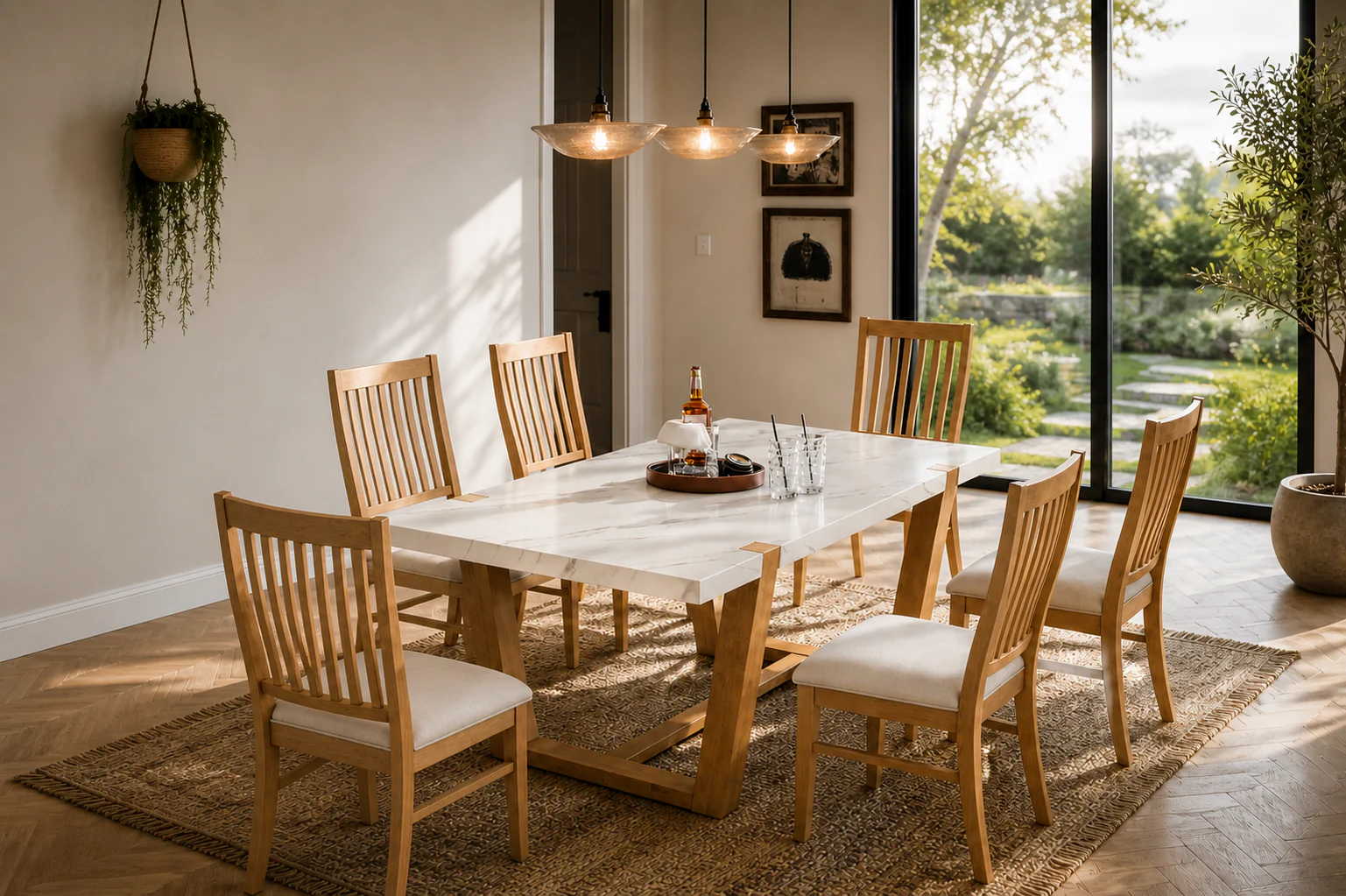 71-light-brown-7-piece-dining-set-with-faux-marble-top-natural-oak-chairs-4.webp Light Brown 7-Piece Dining Set with Faux-Marble Top & Natural Oak Chairs