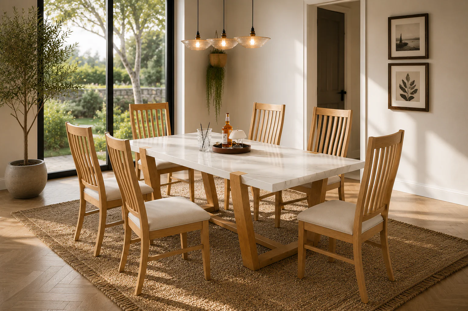 71-light-brown-7-piece-dining-set-with-faux-marble-top-natural-oak-chairs-5.webp Light Brown 7-Piece Dining Set with Faux-Marble Top & Natural Oak Chairs