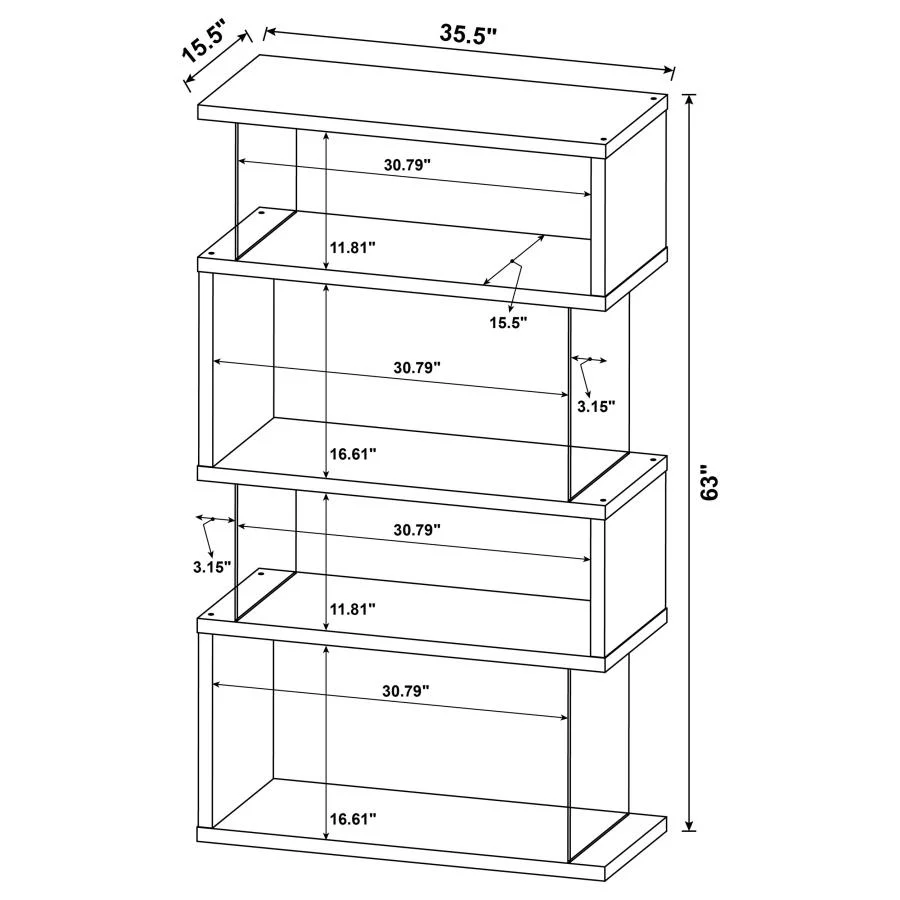 Emelle - 4-Shelf Glass Panel Bookshelf