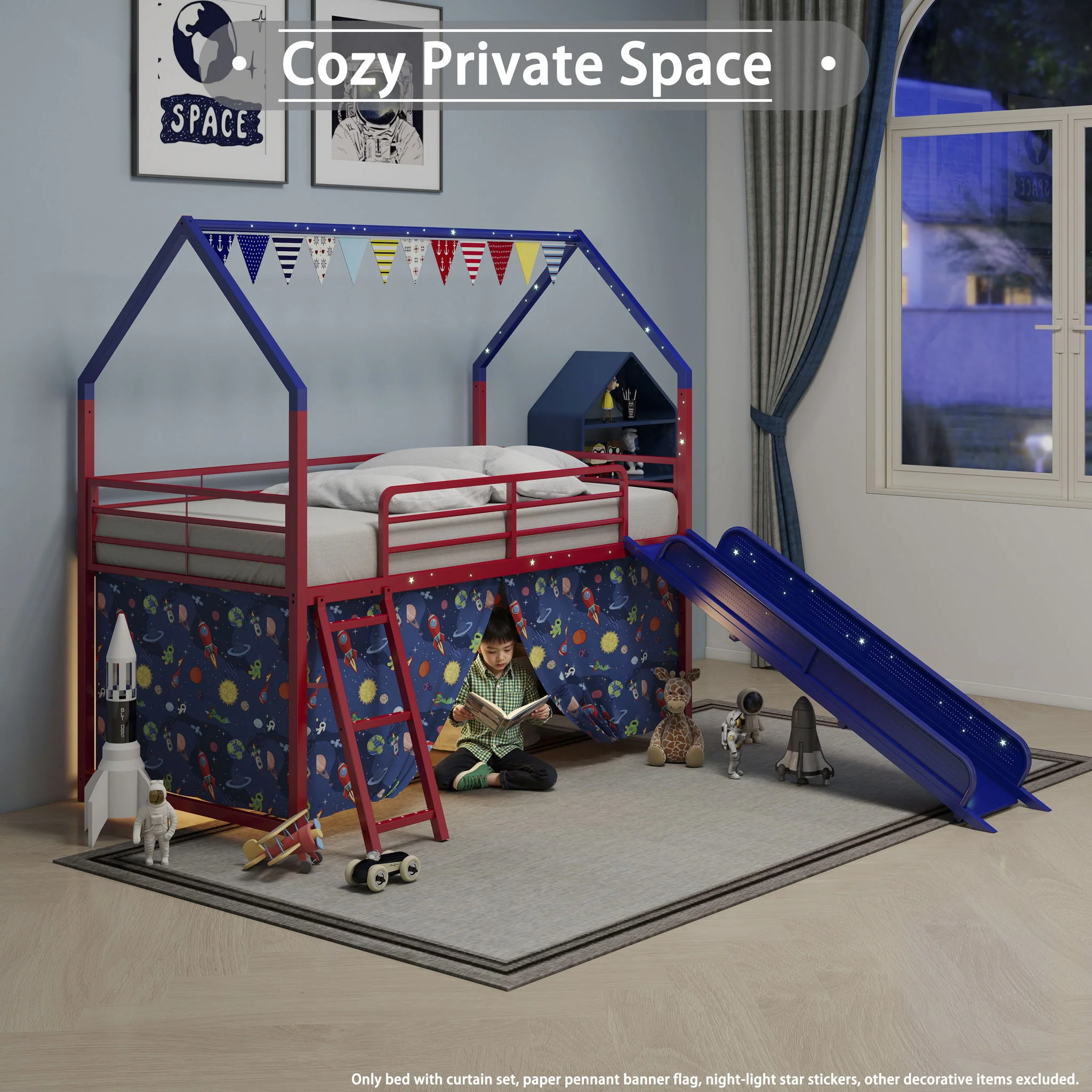 716-jack-house-loft-bed-with-slide-and-curtain-set-12.webp Jack - House Loft Bed With Slide And Curtain Set