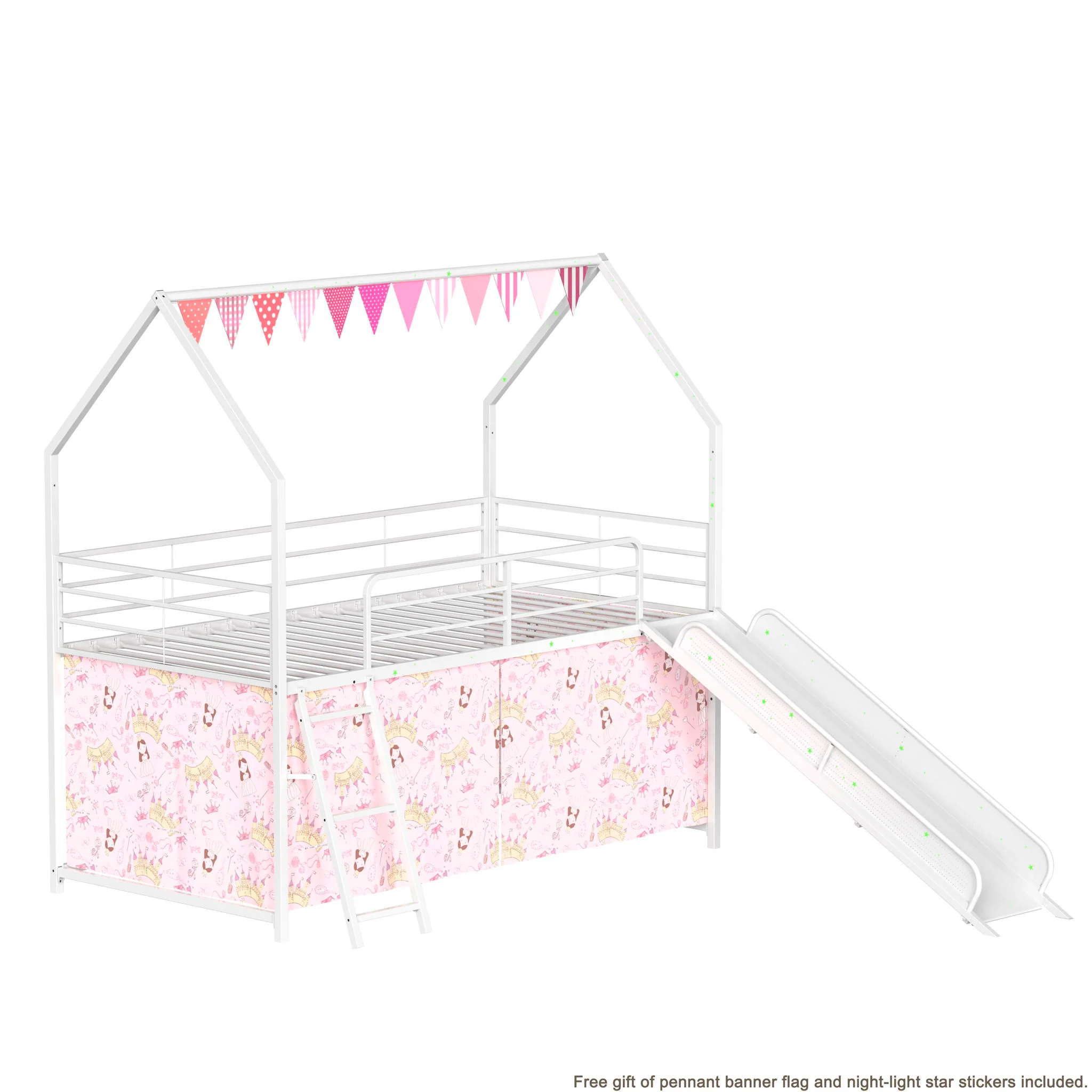 716-jack-house-loft-bed-with-slide-and-curtain-set-2.webp Jack - House Loft Bed With Slide And Curtain Set