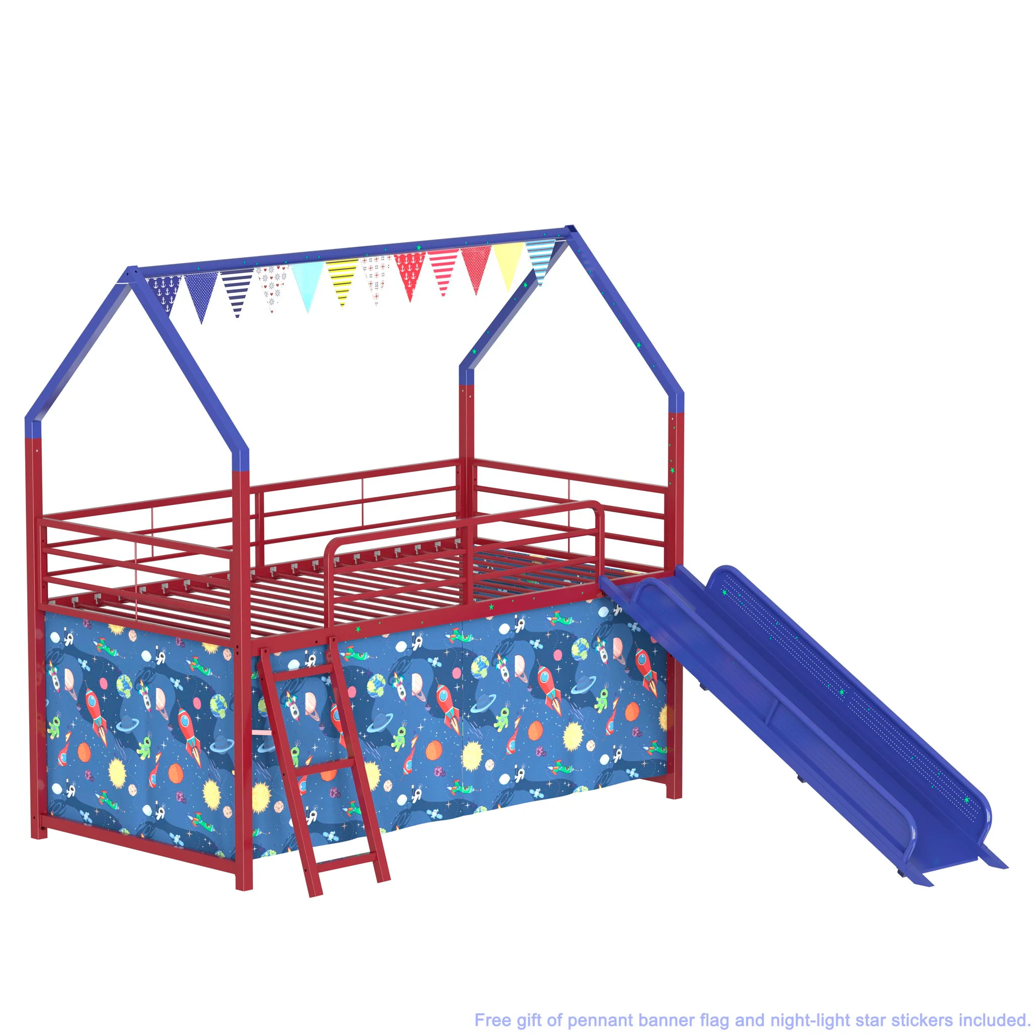716-jack-house-loft-bed-with-slide-and-curtain-set-3.webp Jack - House Loft Bed With Slide And Curtain Set