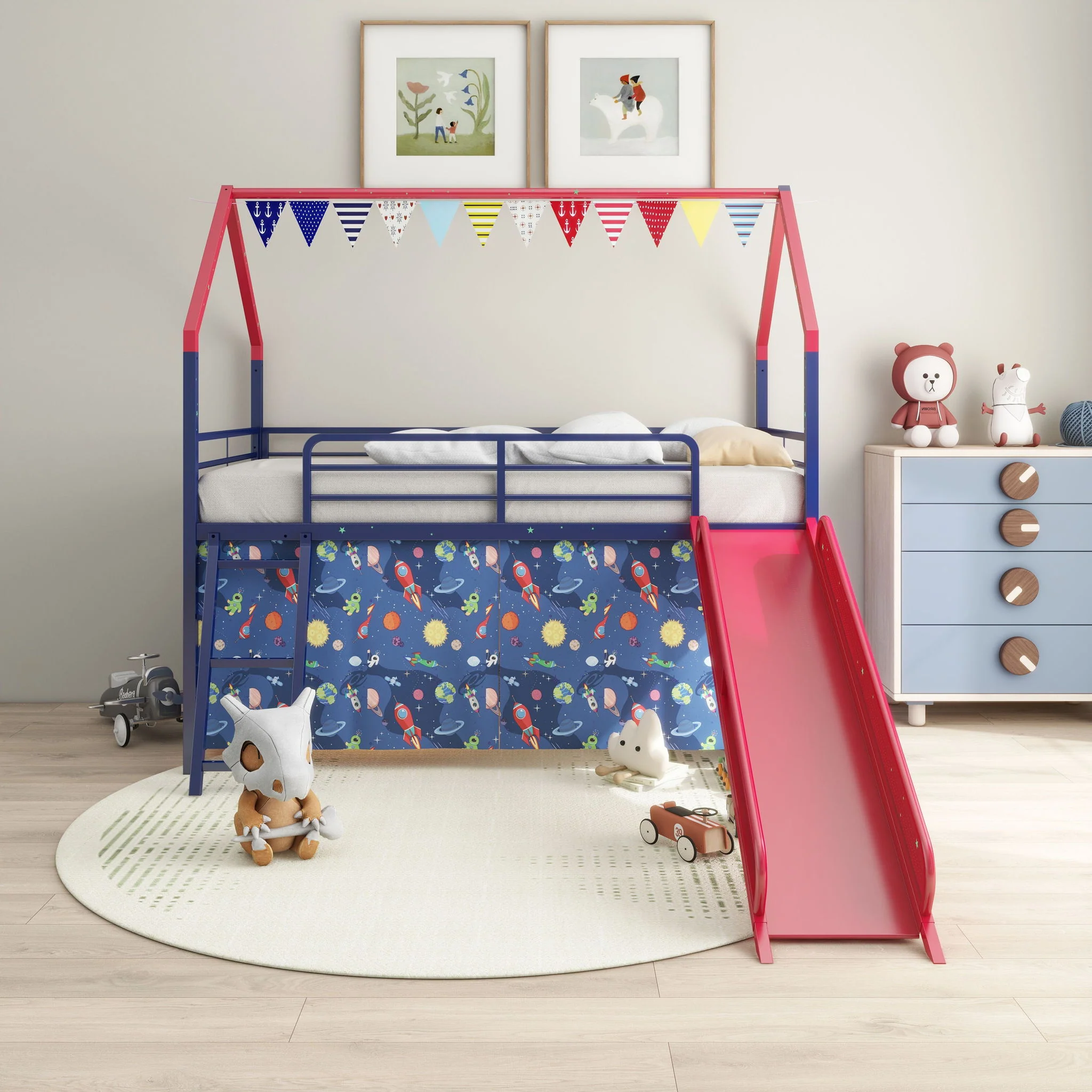 716-jack-house-loft-bed-with-slide-and-curtain-set-54.webp Jack - House Loft Bed With Slide And Curtain Set