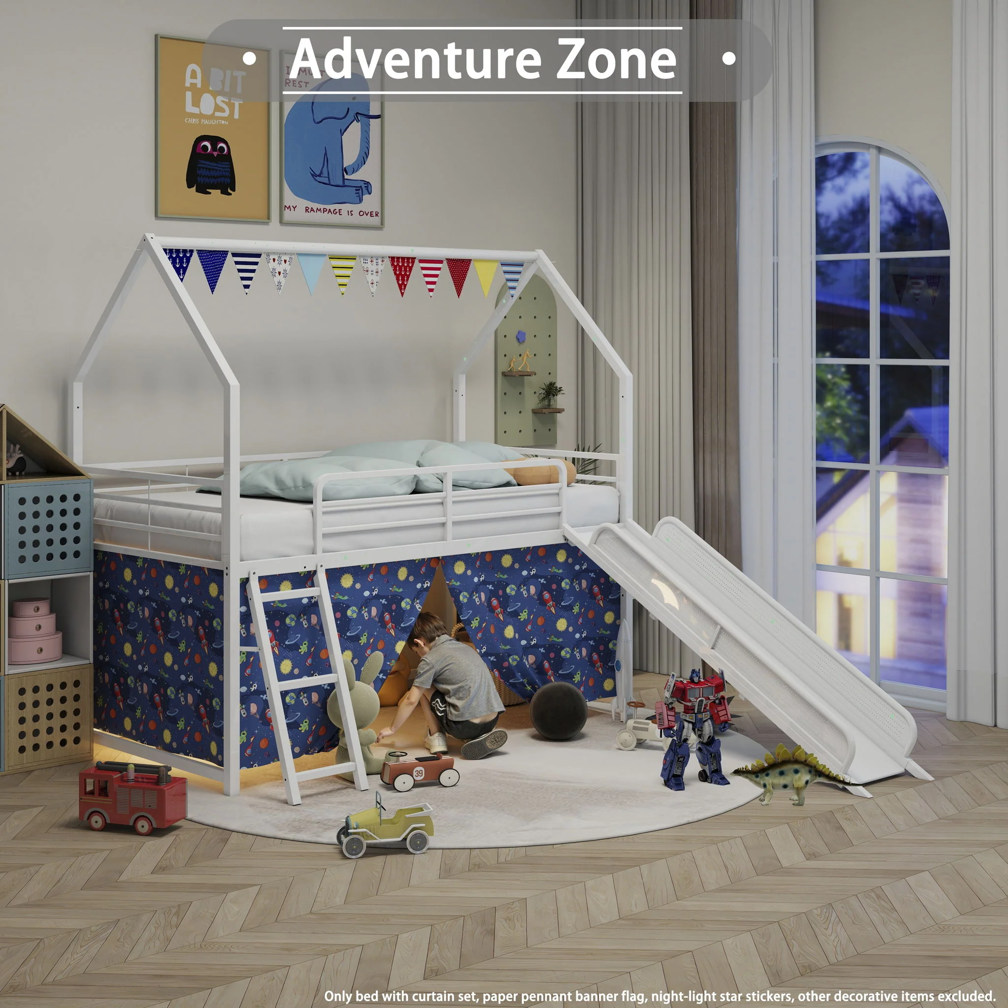 716-jack-house-loft-bed-with-slide-and-curtain-set-6.webp Jack - House Loft Bed With Slide And Curtain Set