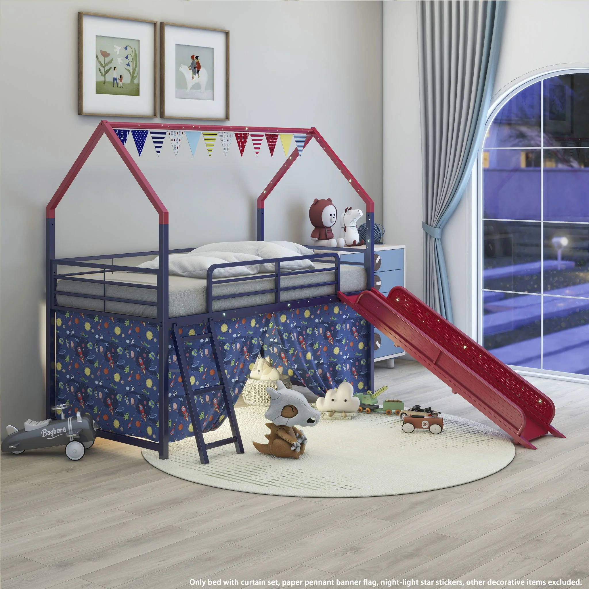 716-jack-house-loft-bed-with-slide-and-curtain-set-62.webp Jack - House Loft Bed With Slide And Curtain Set