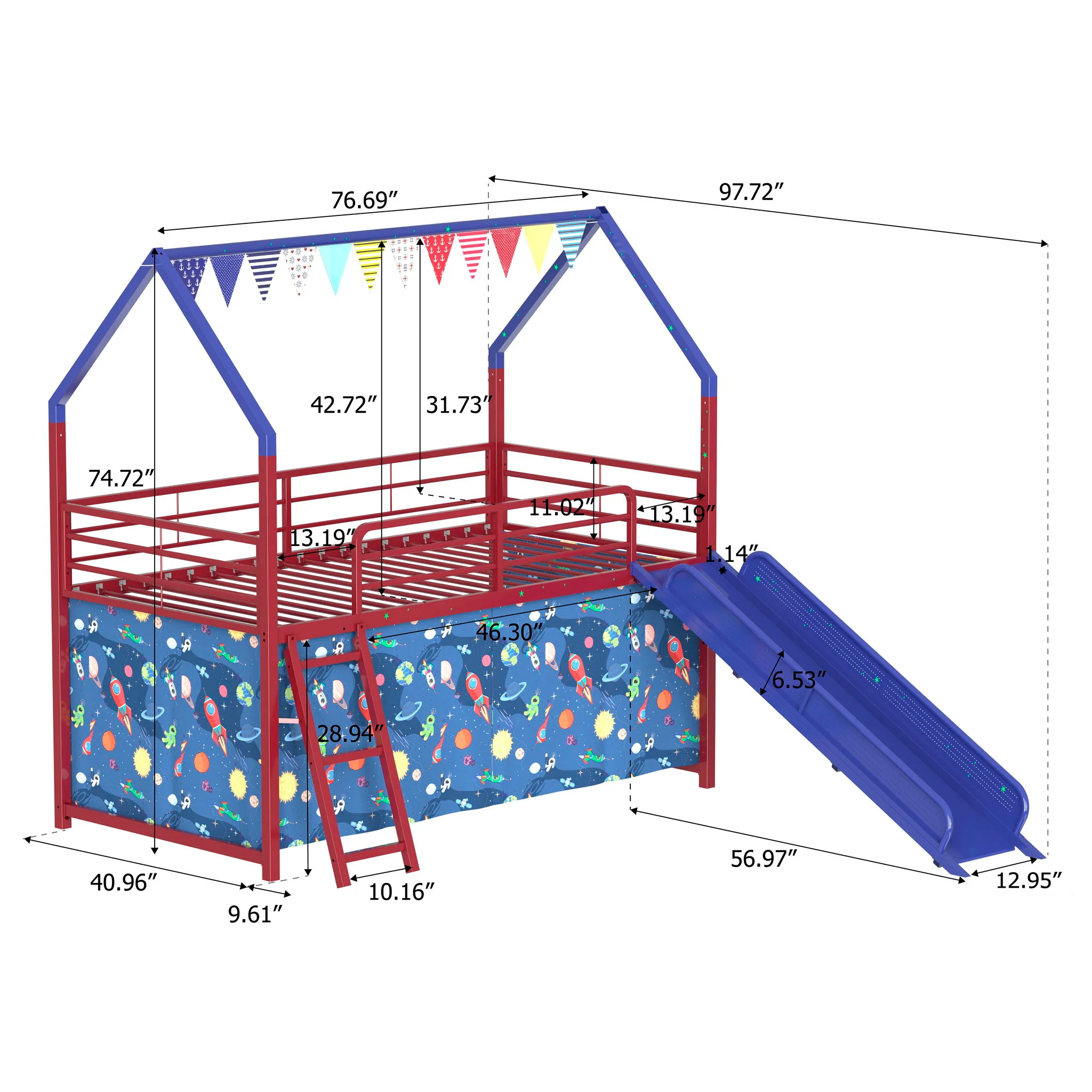 716-jack-house-loft-bed-with-slide-and-curtain-set-71.webp Jack - House Loft Bed With Slide And Curtain Set