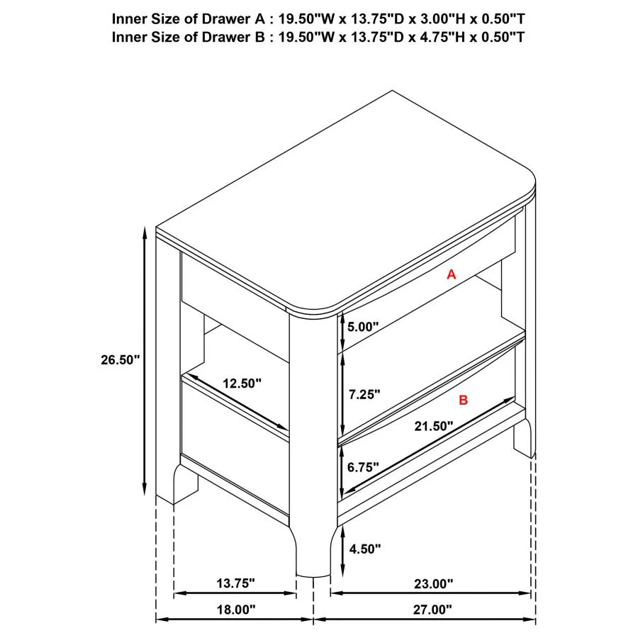 Maderia - 2-Drawer Nightstand Bedside Table - Walnut