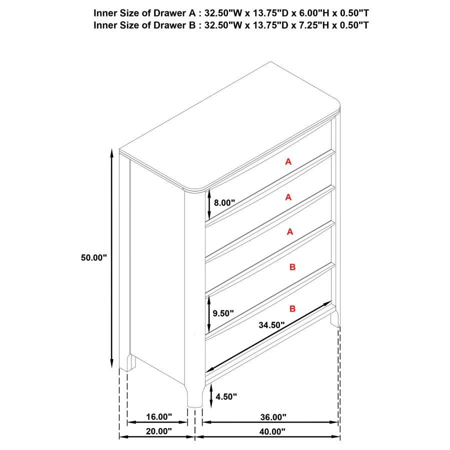 Maderia - 5-Drawer Chest Of Drawers - Walnut