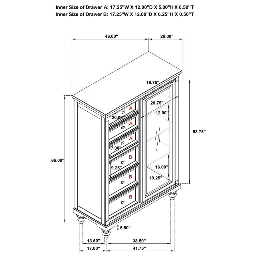 Andover - 6-Drawer Tempered Glass Door Chest - Dark Oak