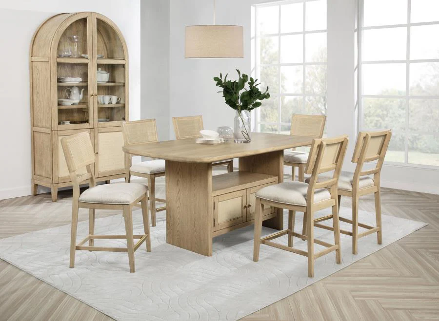 Kailani - 4-Door Cane Dining Vitrine Display Cabinet - Beige Oak