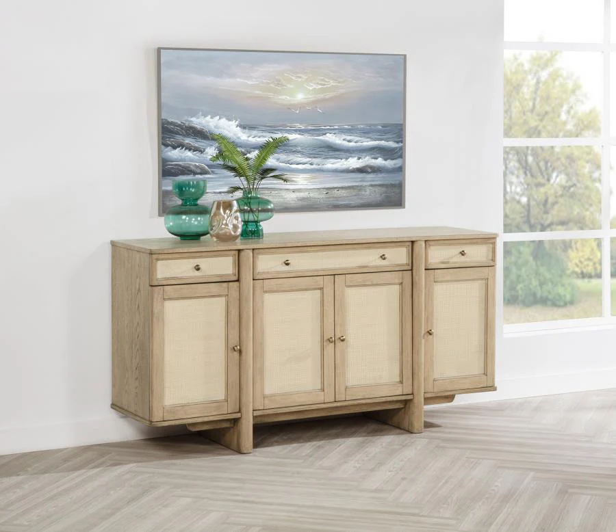 Kailani - 4-Door Cane Sideboard Buffet Cabinet - Beige Oak