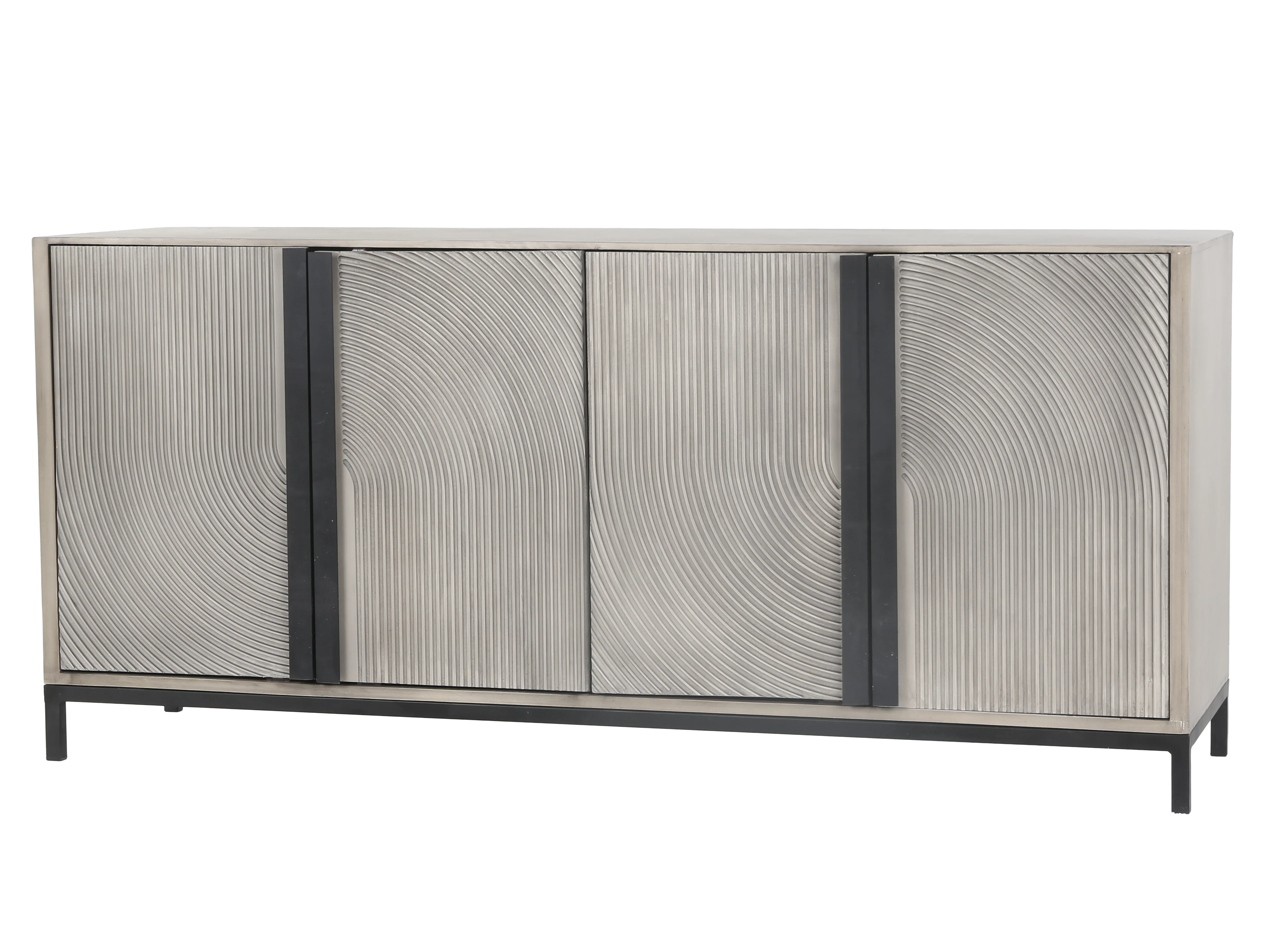 Modern Gray 4-Door Sideboard with Textured Wave Design