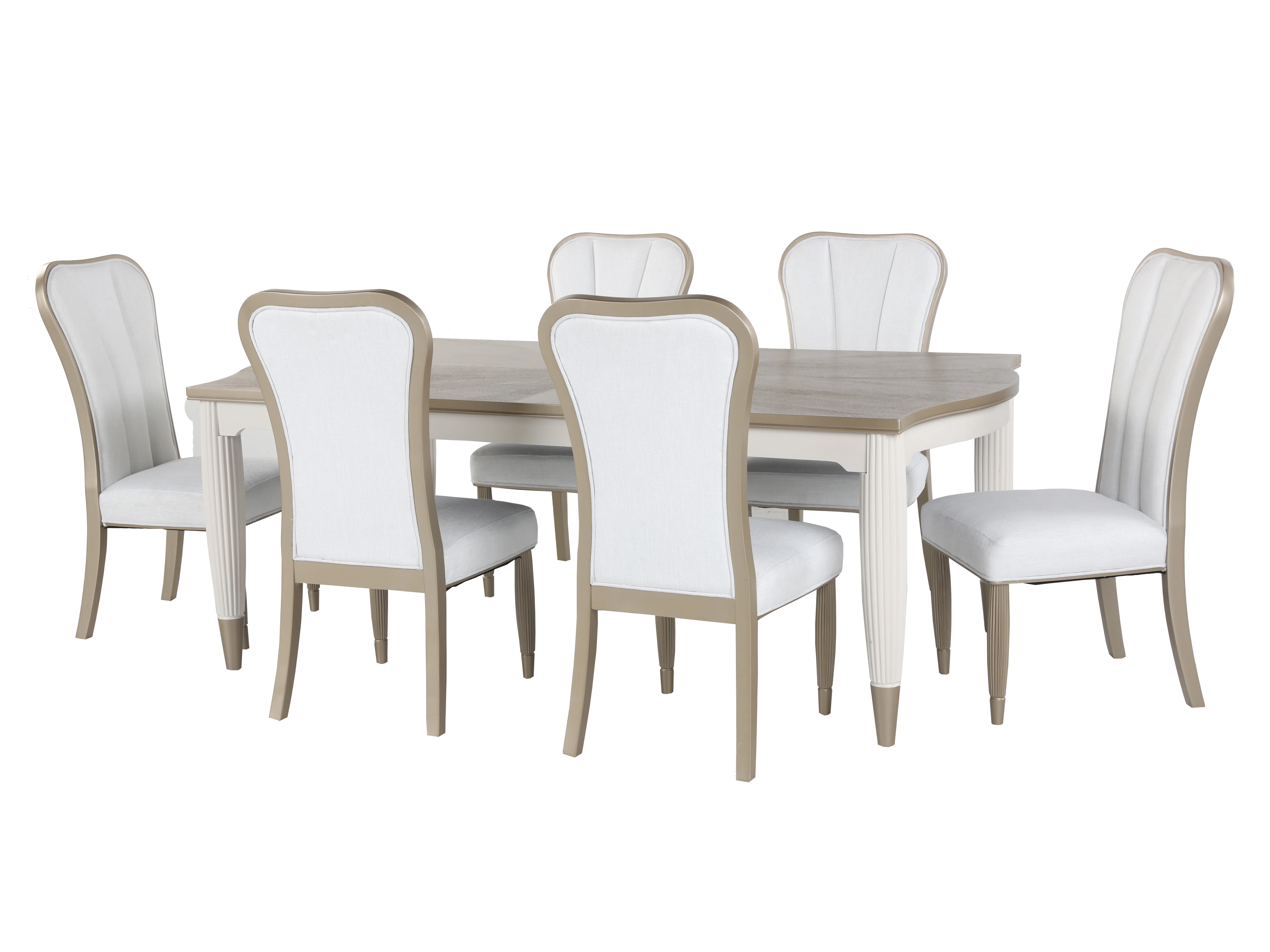 Pearl White & Champagne 7 Piece Dining Room Set