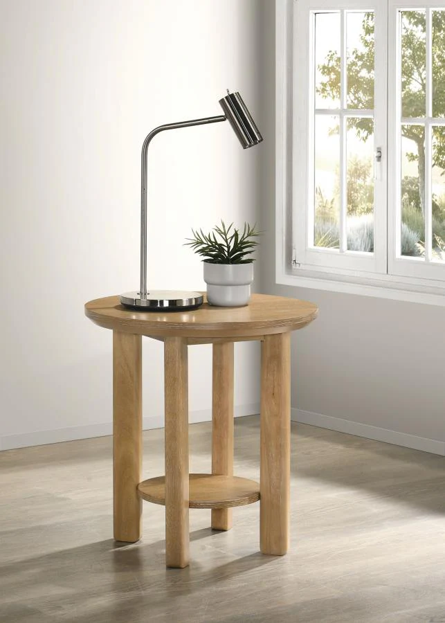 Ottowa - Round Wood Table With Shelf