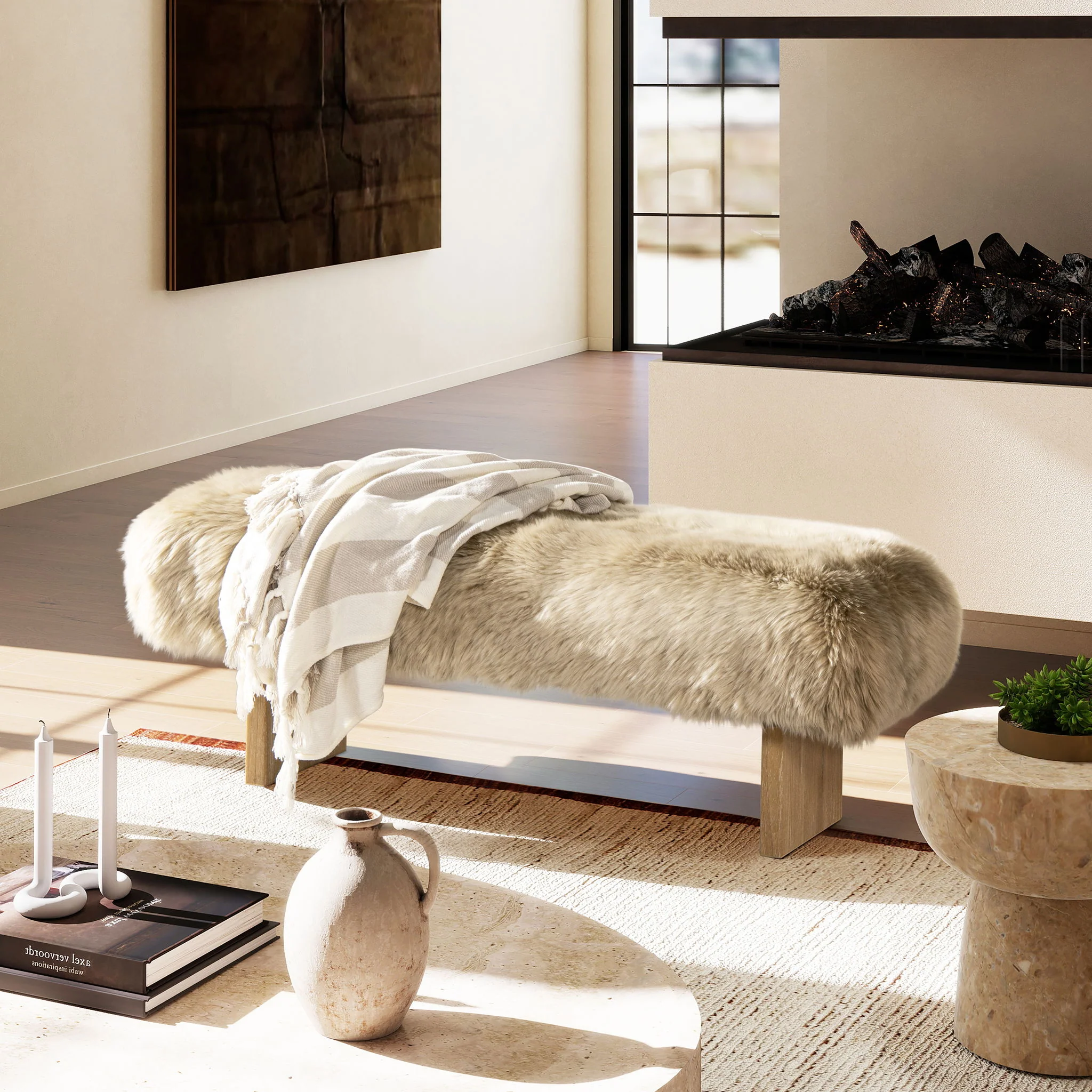 7442-leda-sheepskin-fur-rectangular-accent-bench-natural-blonde-1.webp Leda - Sheepskin Fur Rectangular Accent Bench - Natural Blonde