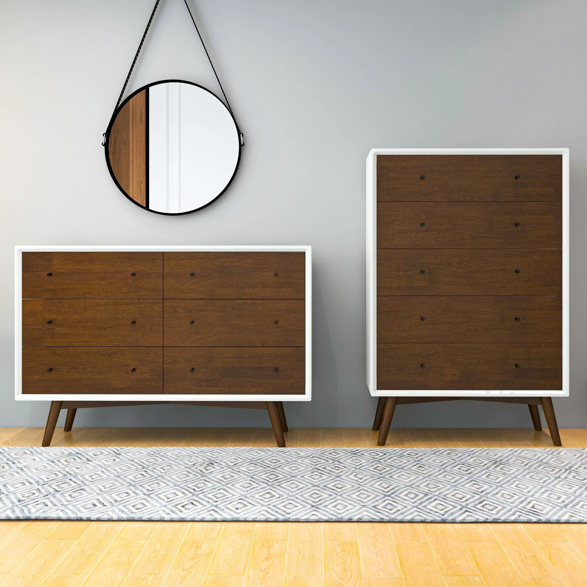 Dresser 6 Drawer - Dark Brown / White