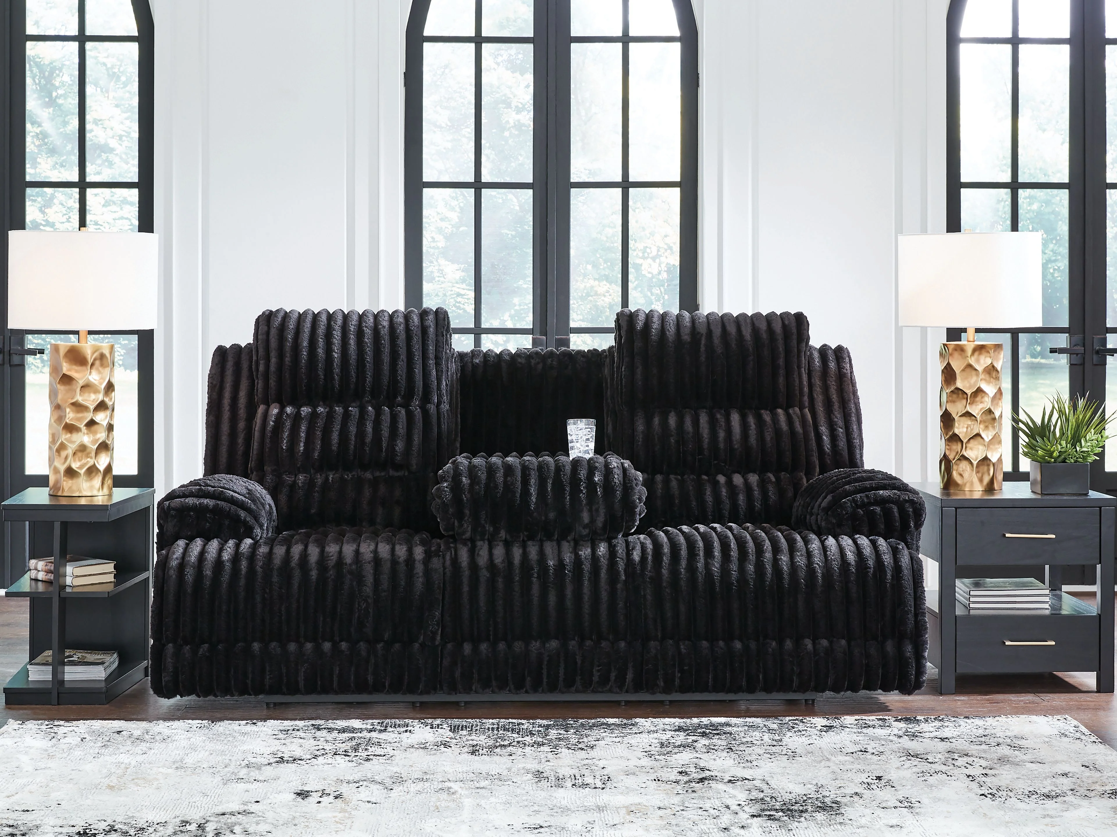 Rhine Falls - Reclining Power Sofa With Drop Down Table - Onyx