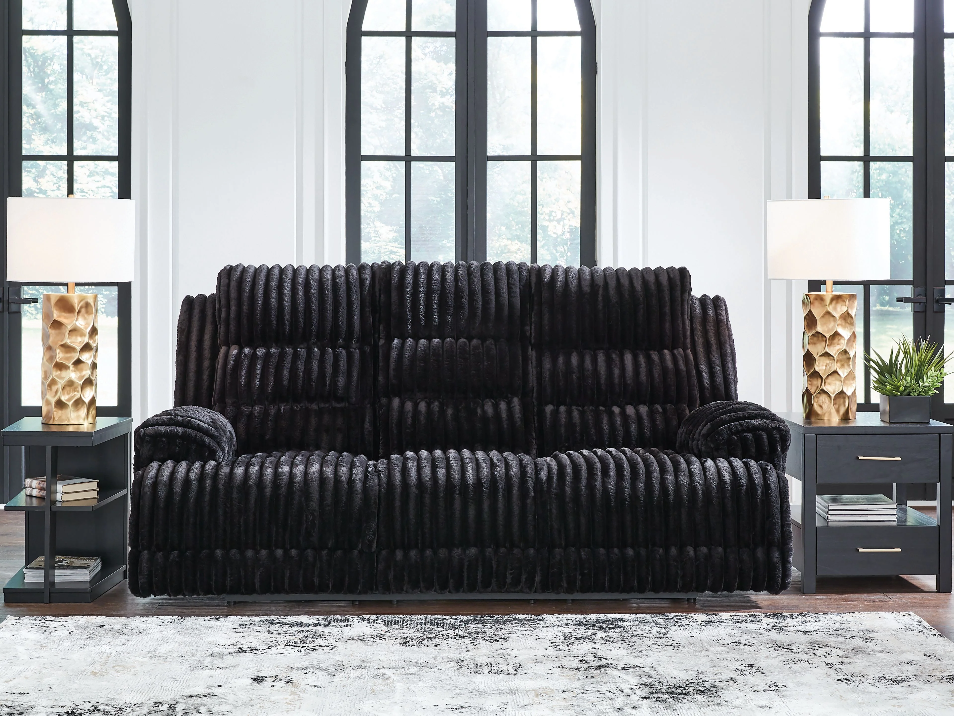 Rhine Falls - Reclining Power Sofa With Drop Down Table - Onyx