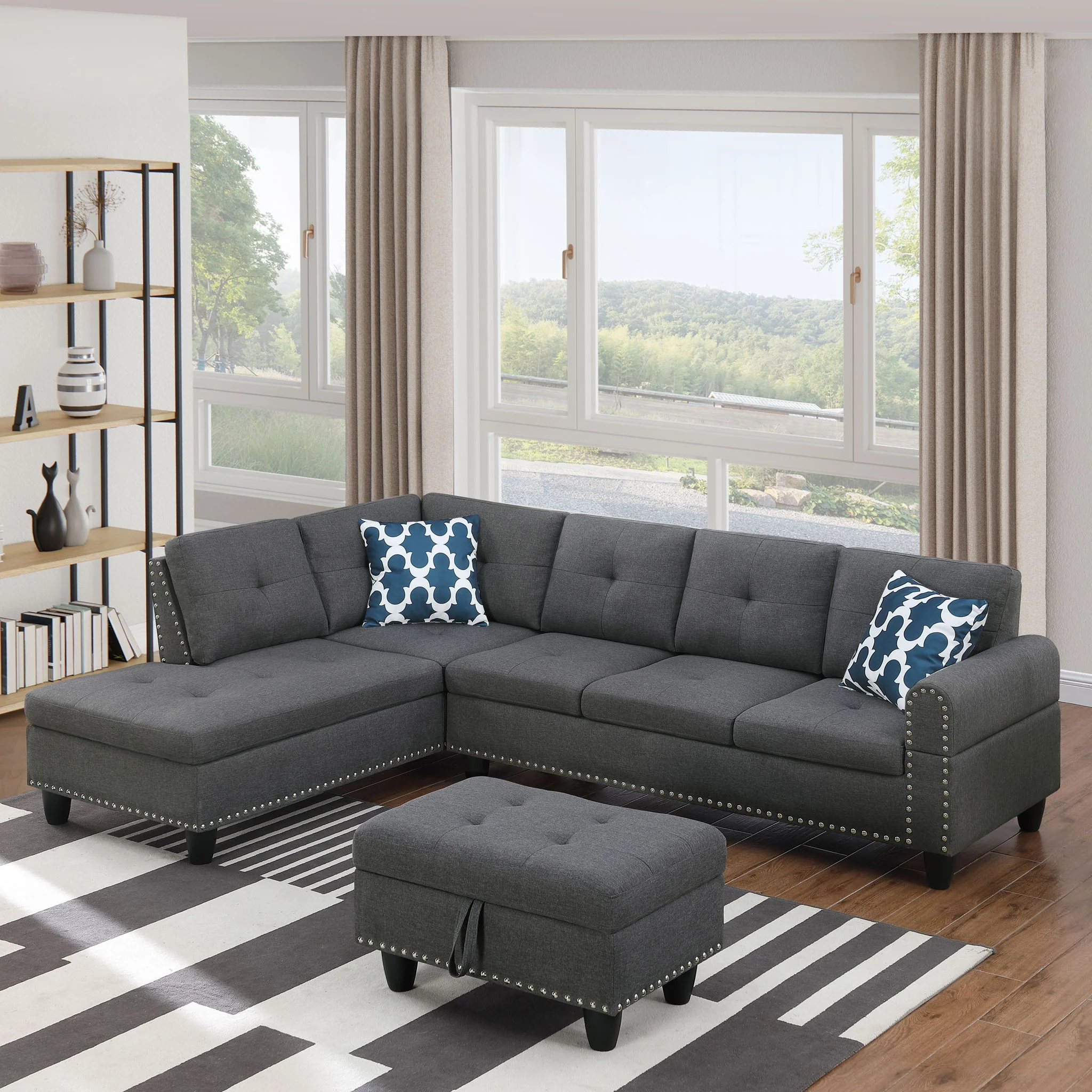 Alger - 98" Wide Left Hand Facing Sofa & Chaise With Ottoman