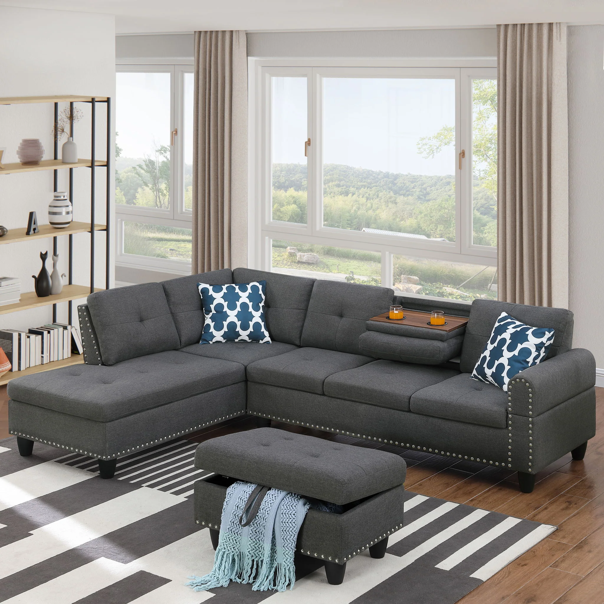 Alger - 98" Wide Left Hand Facing Sofa & Chaise With Ottoman