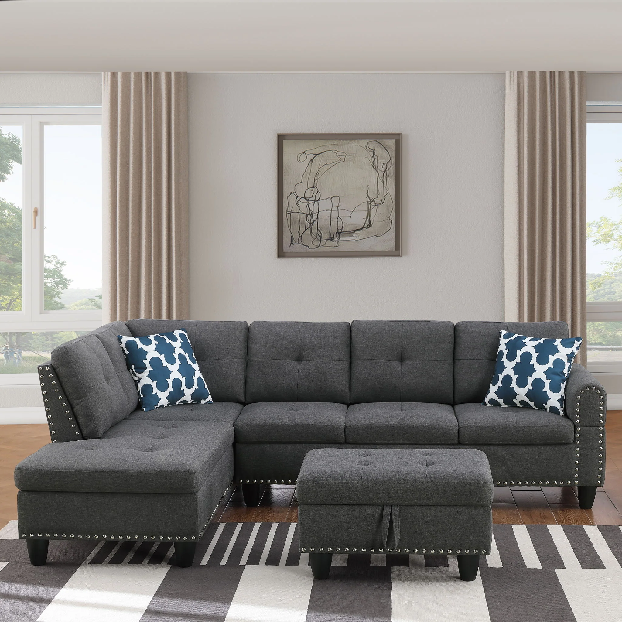 Alger - 98" Wide Left Hand Facing Sofa & Chaise With Ottoman
