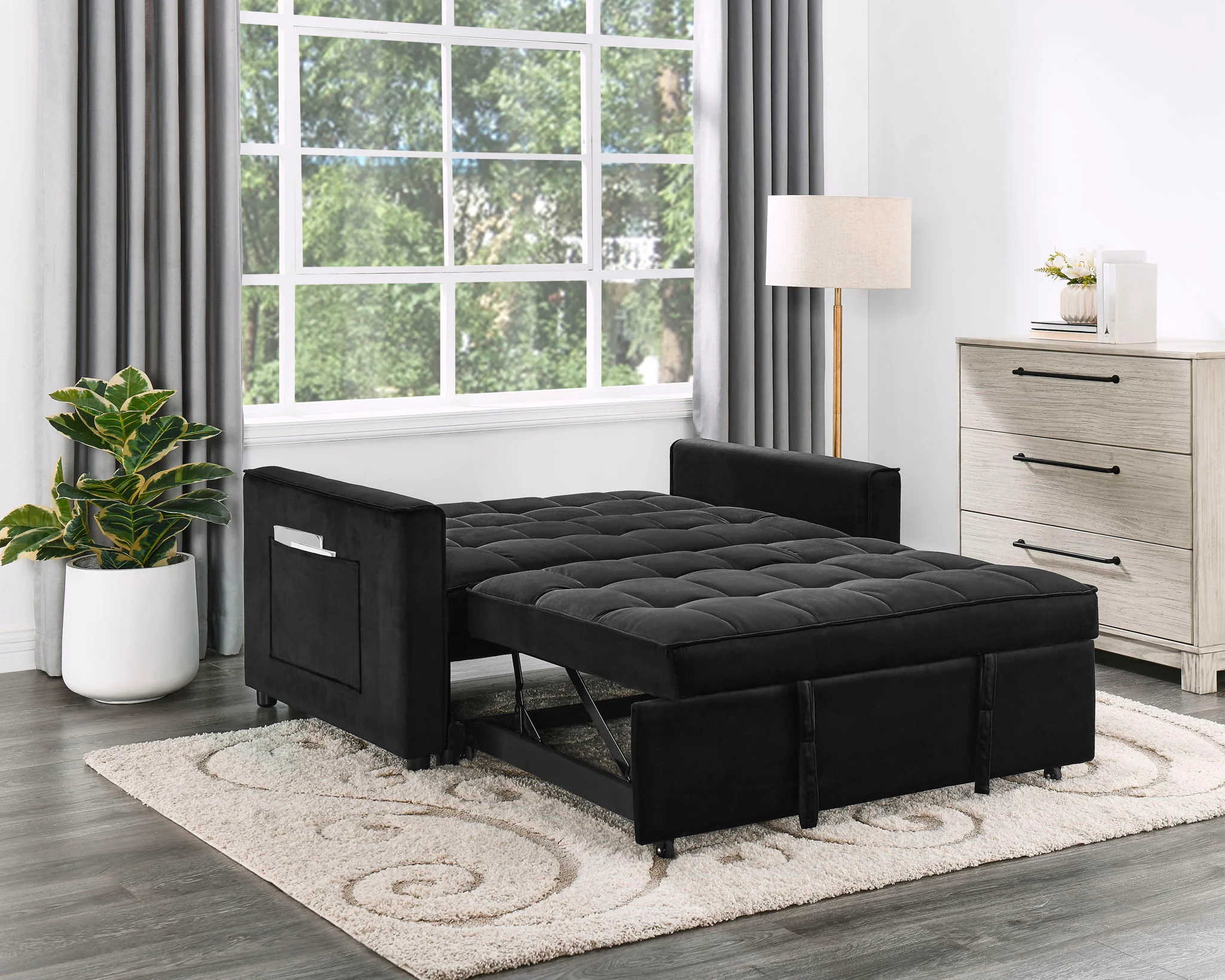 7782-maeve-convertible-sleeper-loveseat-with-tufting-and-side-pocket-black-1.webp Maeve - Convertible Sleeper Loveseat With Tufting and Side Pocket - Black