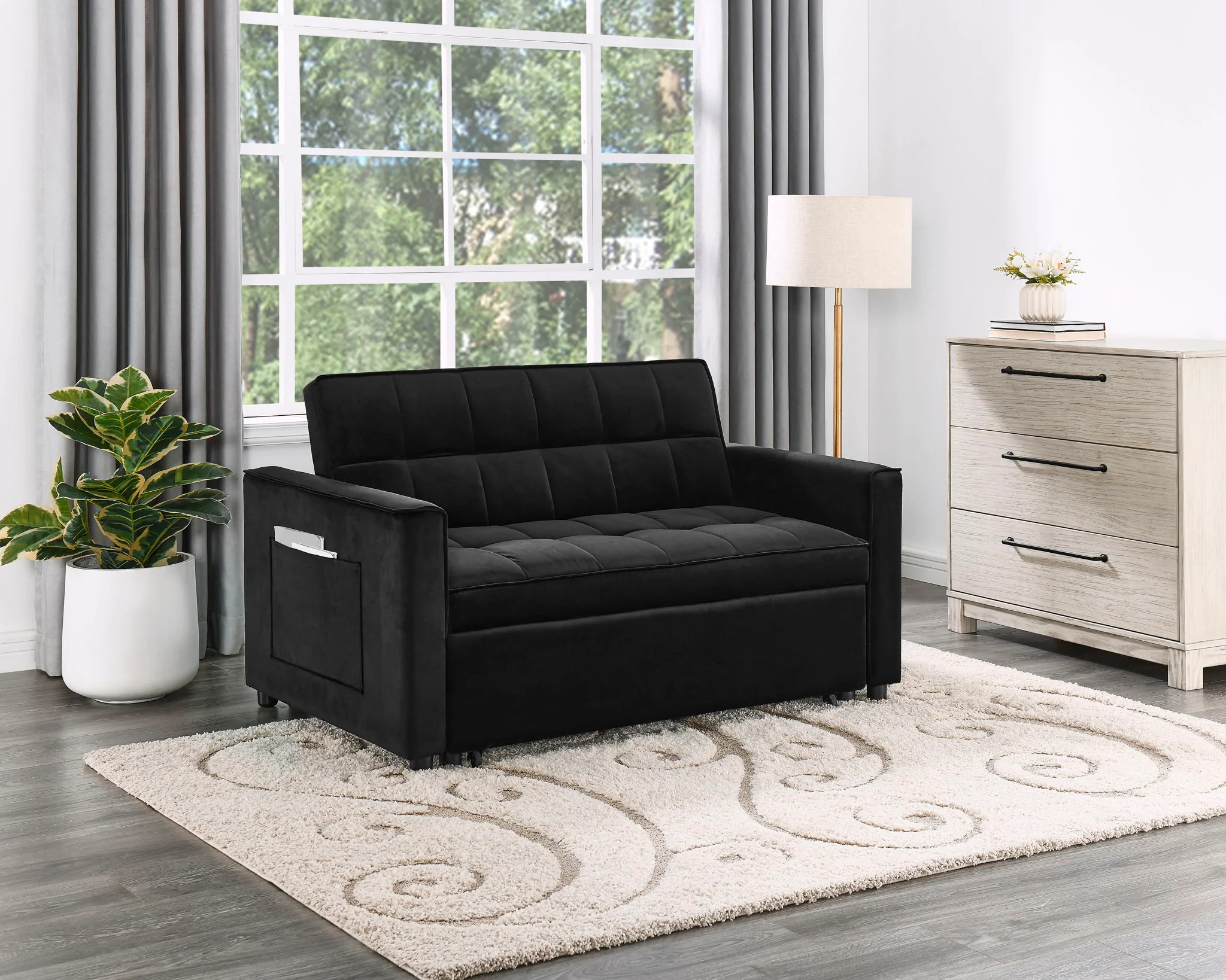 7782-maeve-convertible-sleeper-loveseat-with-tufting-and-side-pocket-black-6.webp Maeve - Convertible Sleeper Loveseat With Tufting and Side Pocket - Black