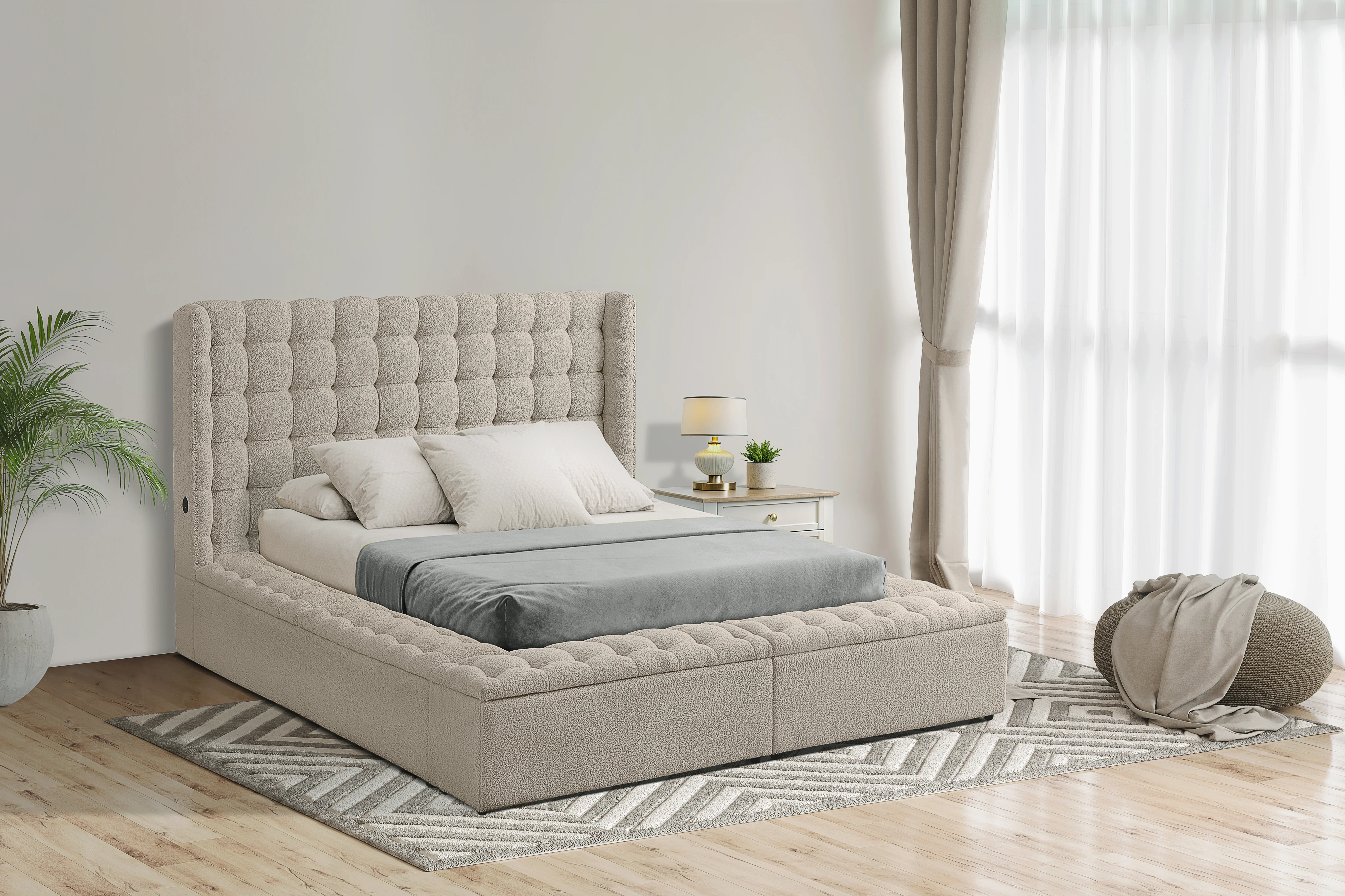 785-beige-upholstered-bed-with-grid-tufted-headboard-usb-ports-1.webp Beige Upholstered Bed with Grid-Tufted Headboard & USB Ports