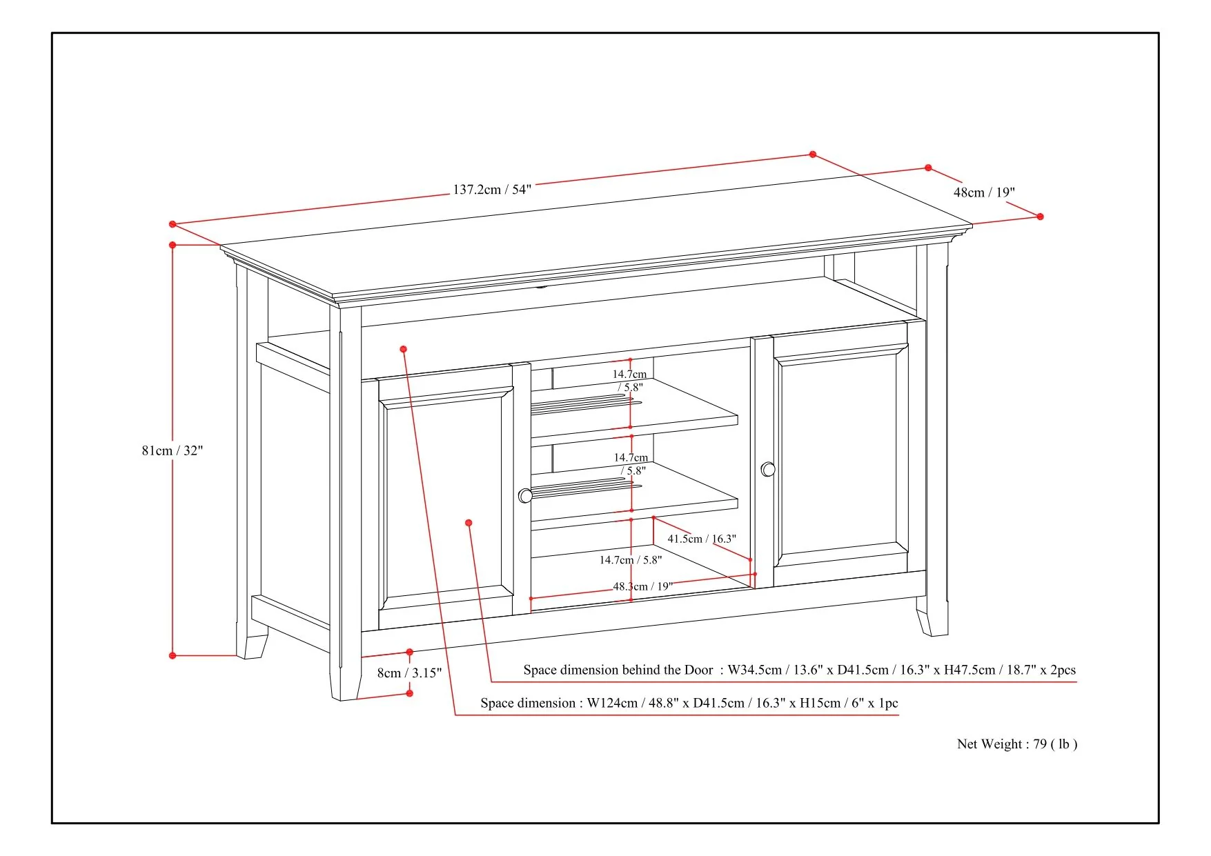 Amherst - TV Media Stand, Handcrafted