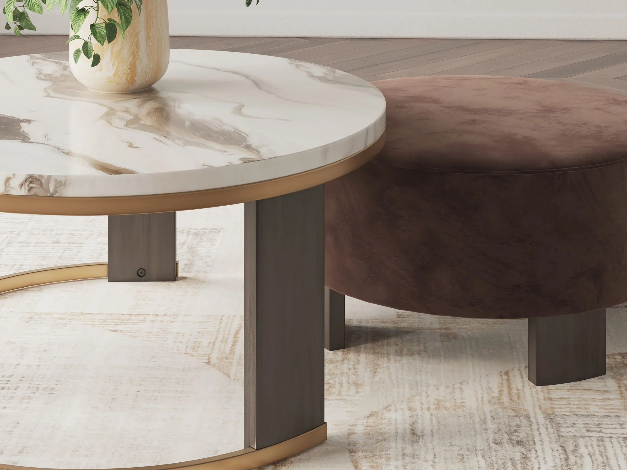 Jazmore - Nesting Cocktail Tables (Set of 2) - Brown / Brass Finish