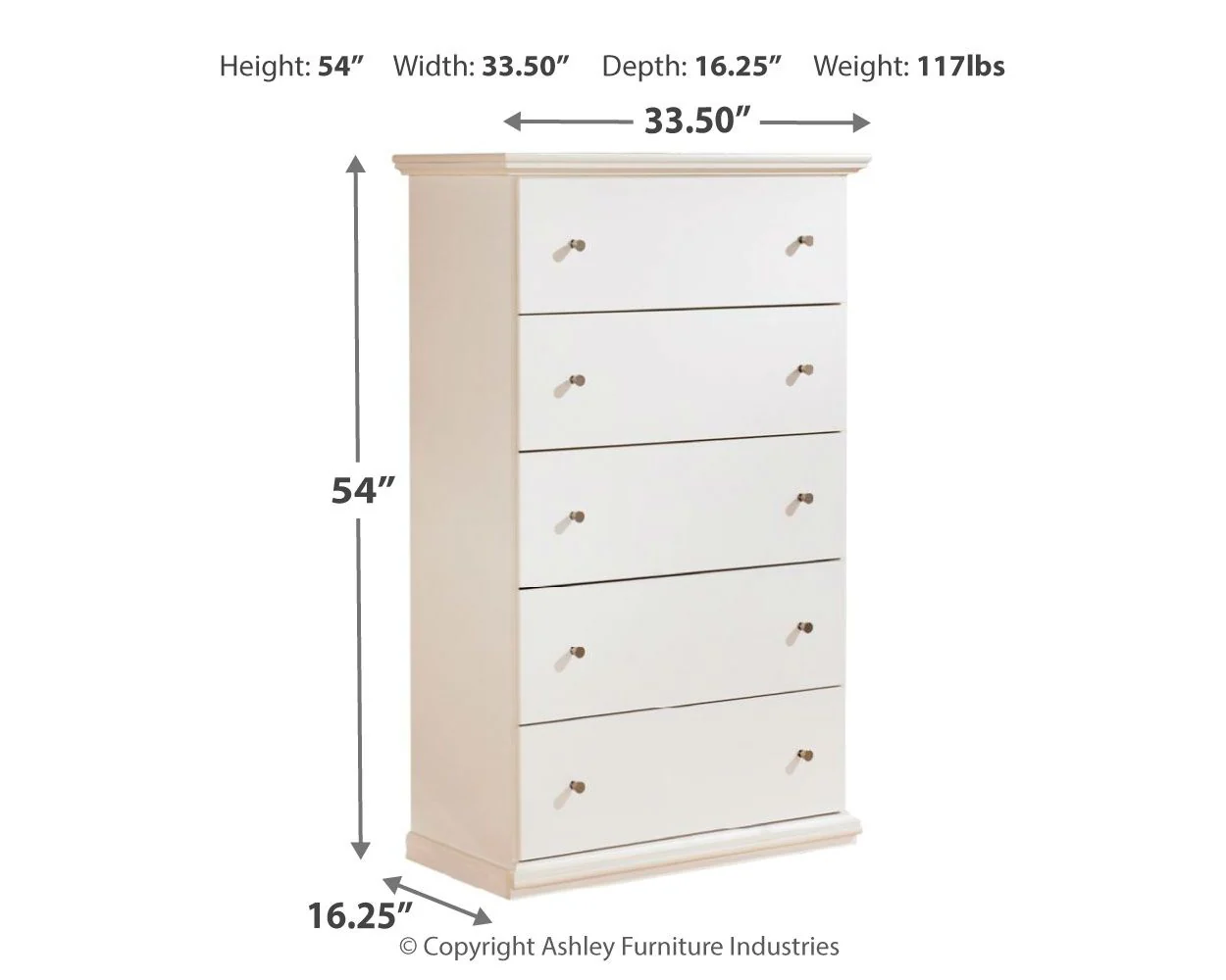 Bostwick Shoals - Five Drawer Chest - White