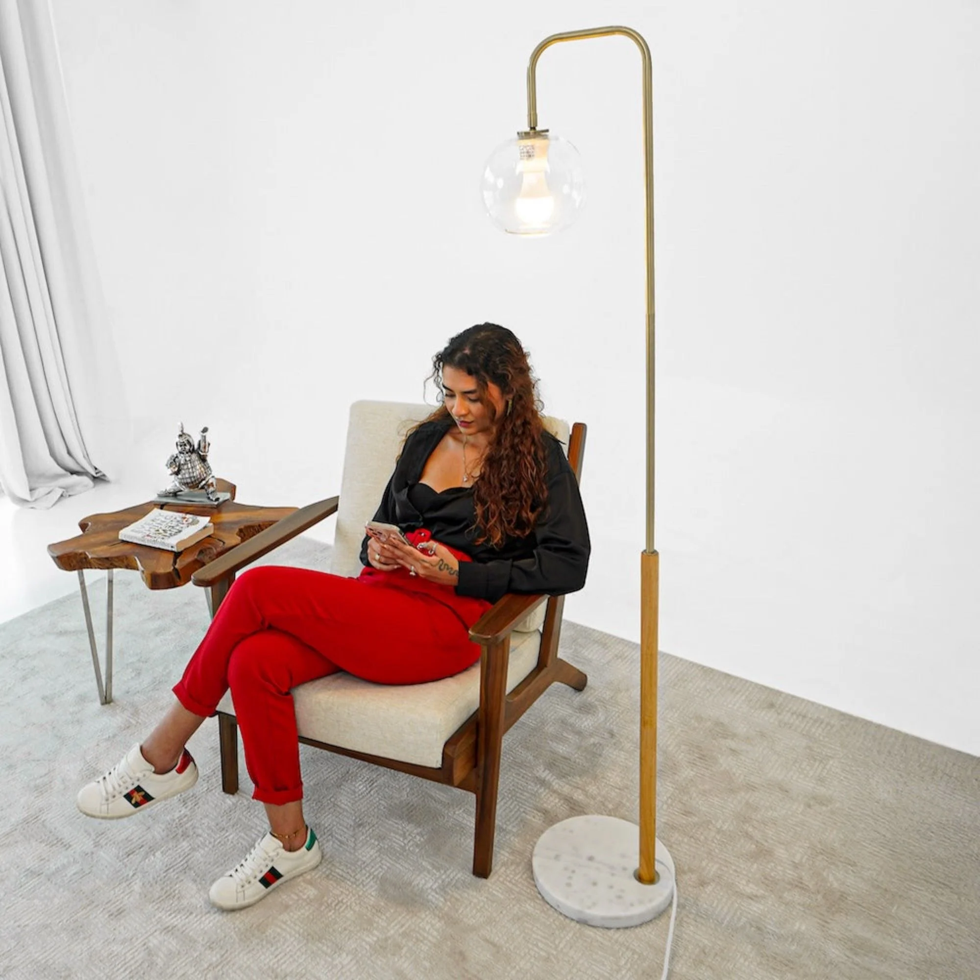 Tall Corner Floor Lamp For Living Room - White