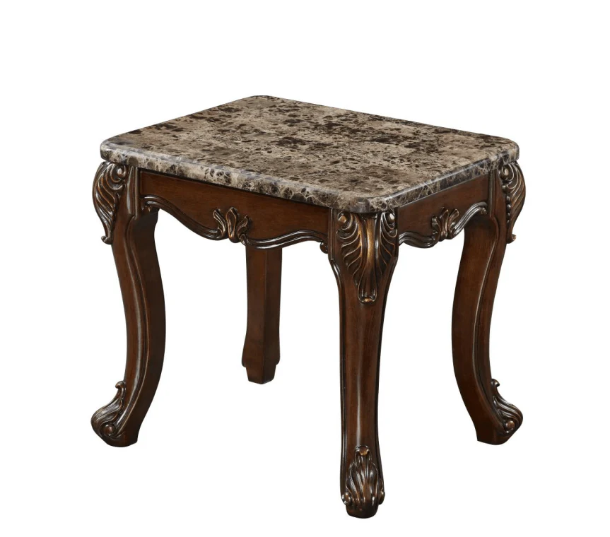 Brown 3-Piece Traditional Coffee Table Set with Marble Tops