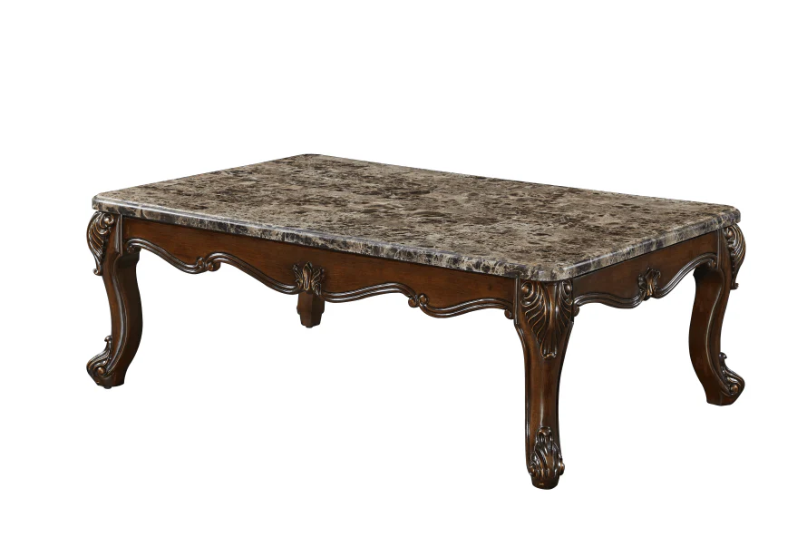 Brown 3-Piece Traditional Coffee Table Set with Marble Tops