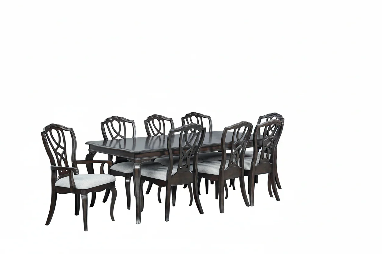 9-Piece Traditional Dining Set in Espresso (Table + 8 Upholstered Chairs)