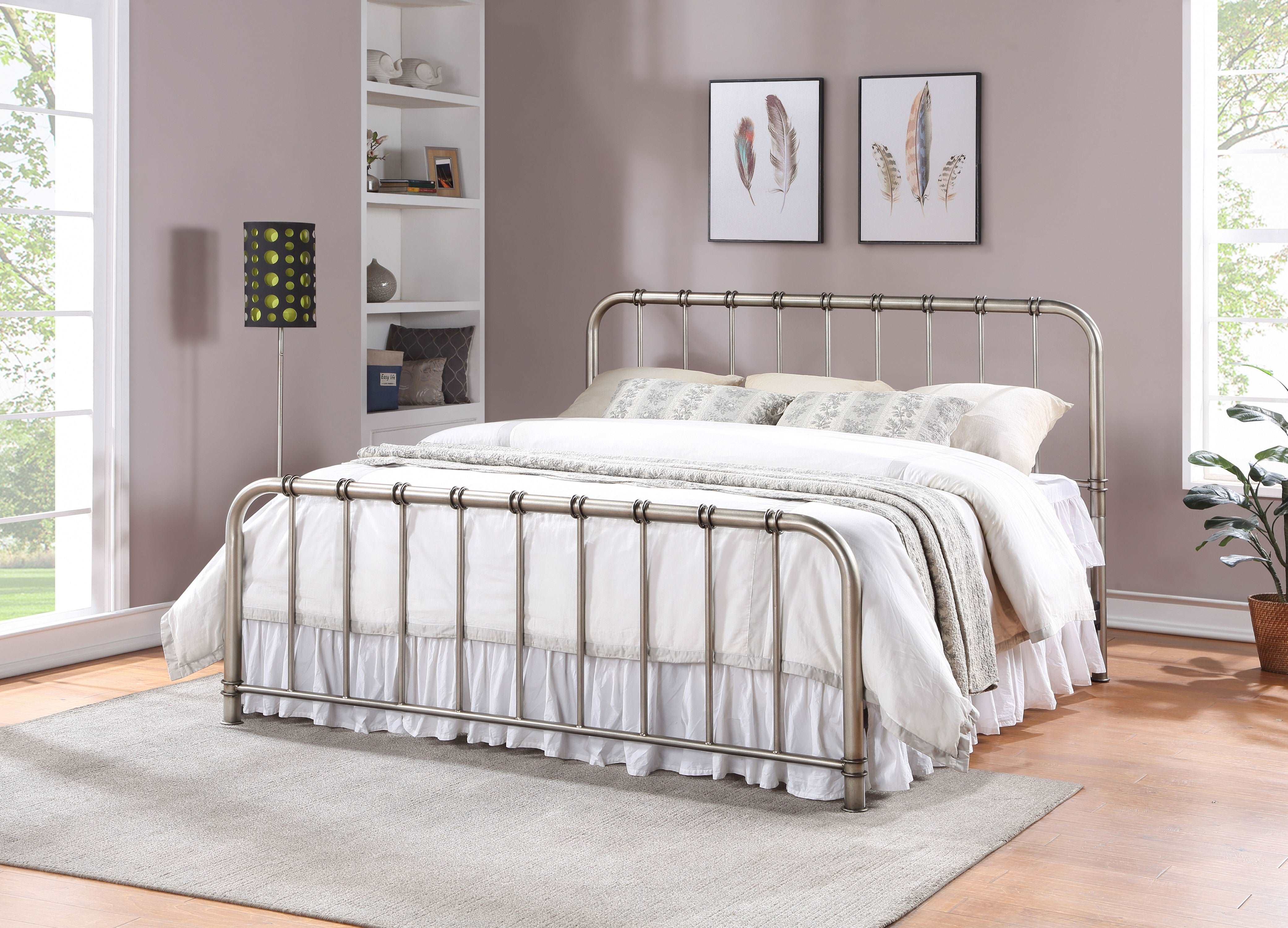 Antique Nickel King Metal Bed