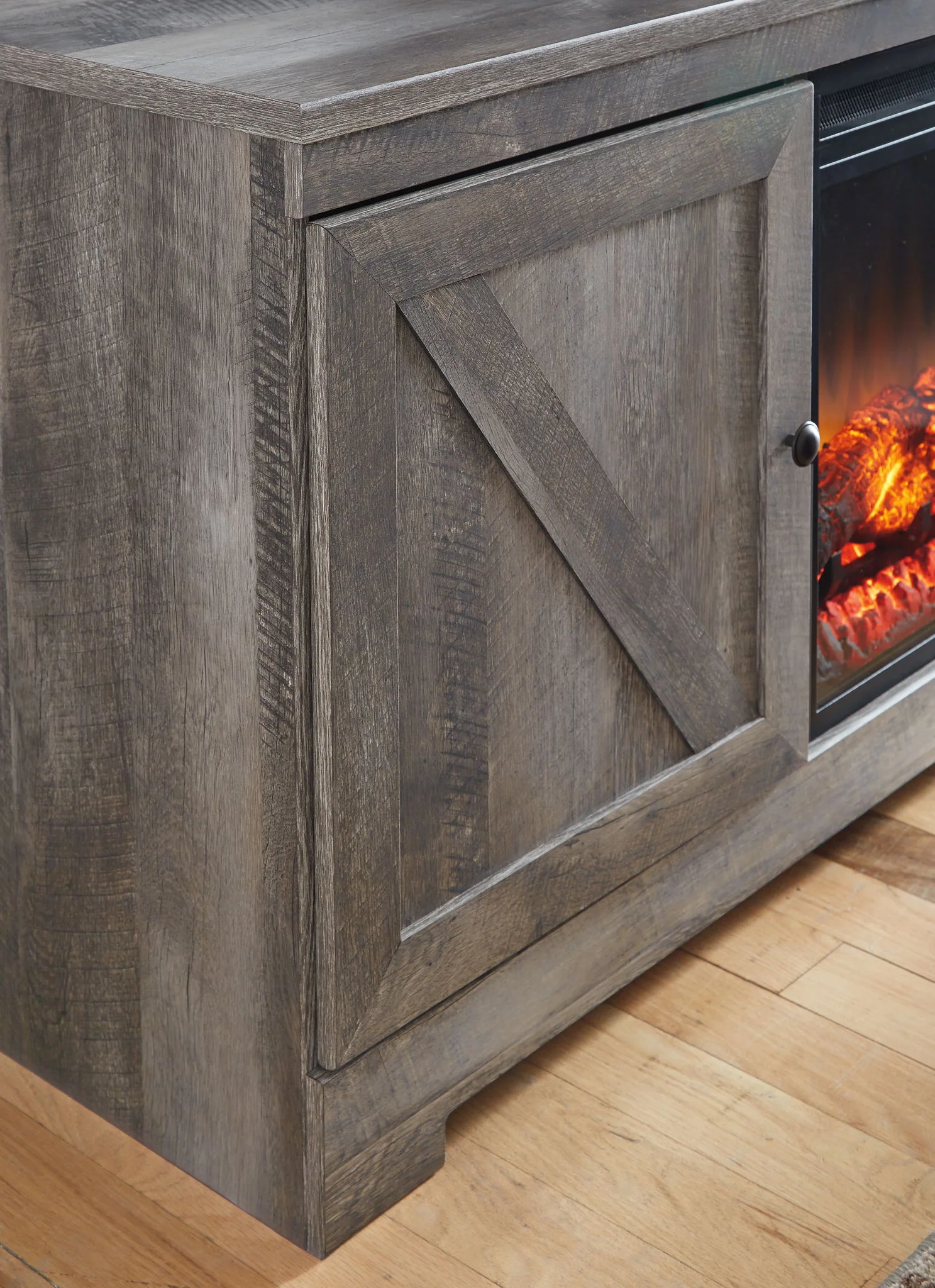 Wynnlow - 63" TV Stand With Glass/Stone Fireplace Insert - Gray