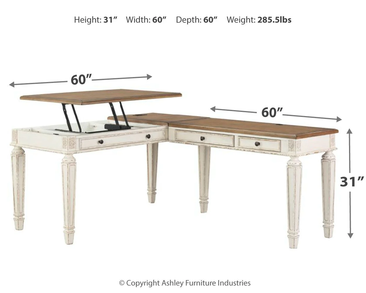 8465-realyn-l-shaped-desk-with-lift-top-white-brown-11.webp Realyn - L Shaped Desk With Lift Top - White / Brown