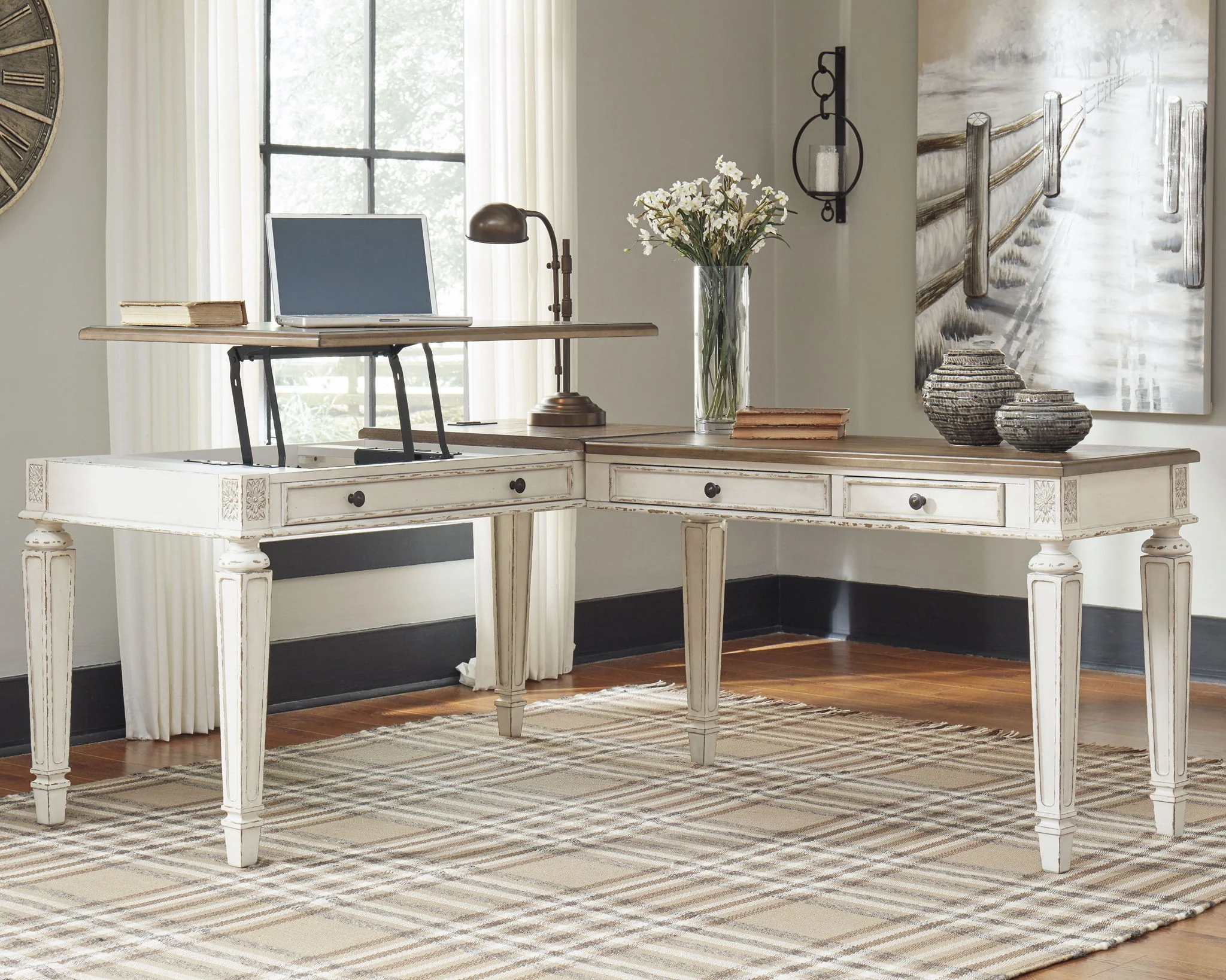 8465-realyn-l-shaped-desk-with-lift-top-white-brown-12.webp Realyn - L Shaped Desk With Lift Top - White / Brown